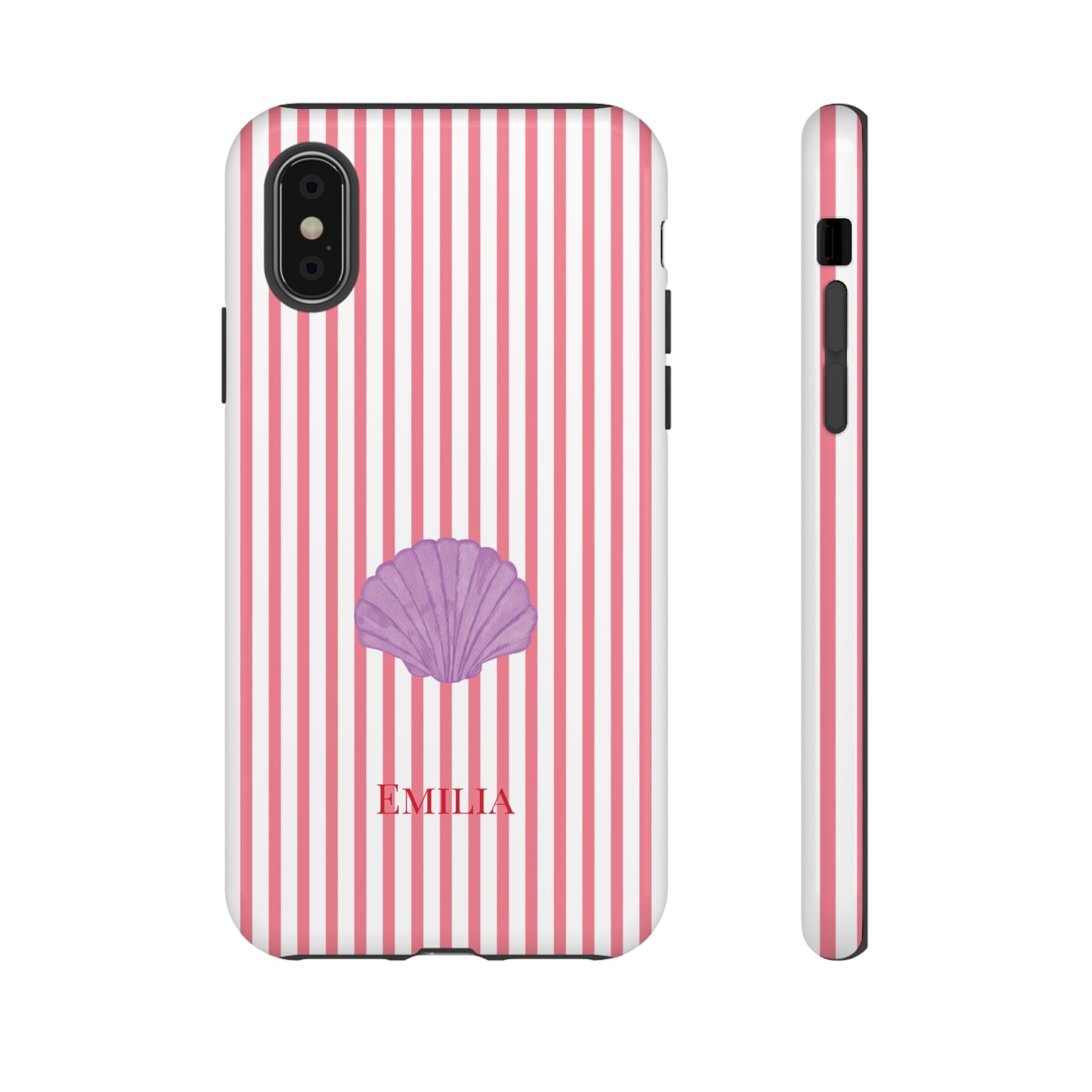 SHELL PINK STRIPES – Personalisierte Handyhülle mit Dual-Layer-Schutz