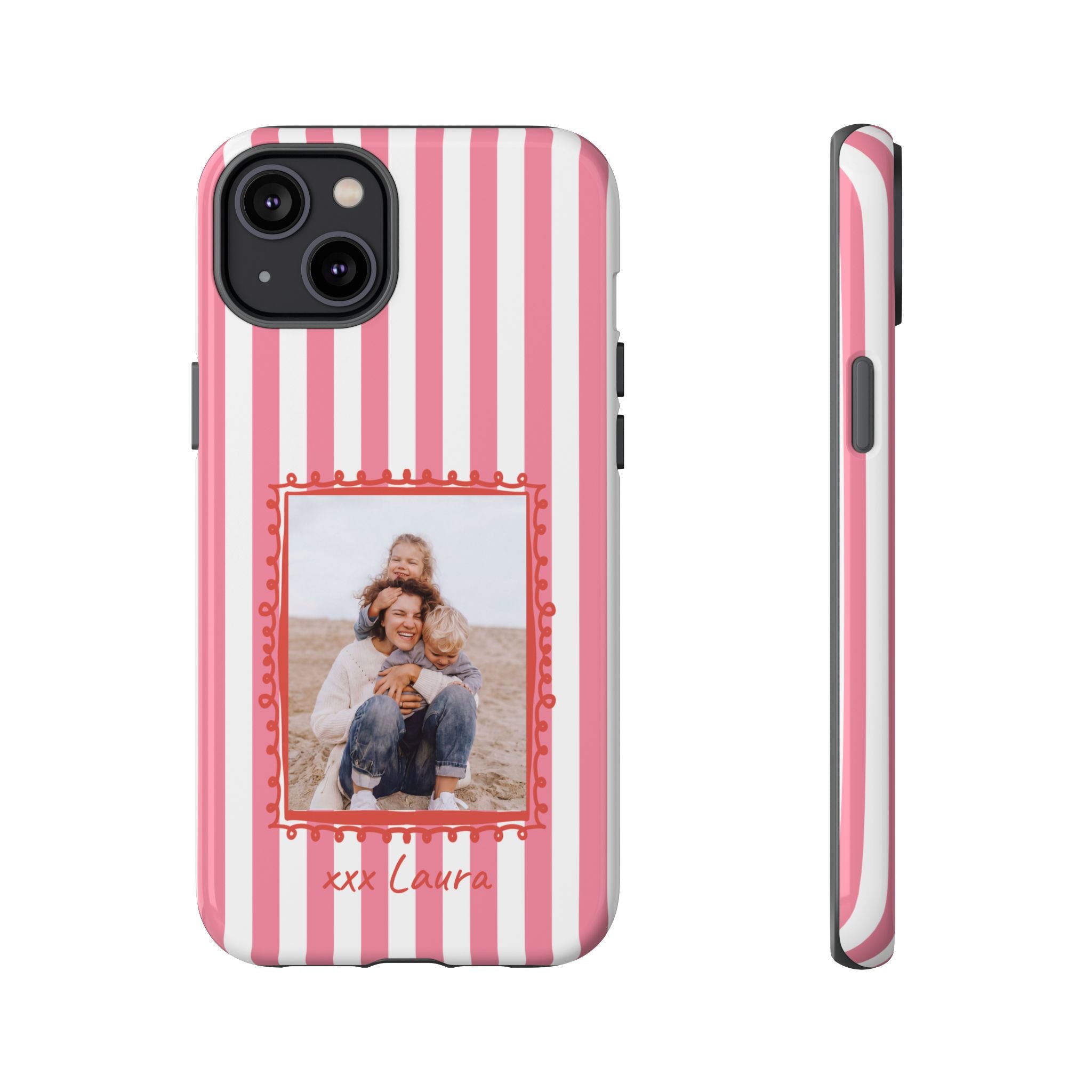 PINK STRIPES PHOTO FRAME – Personalisierte Foto Handyhülle mit Dual-Layer-Schutz