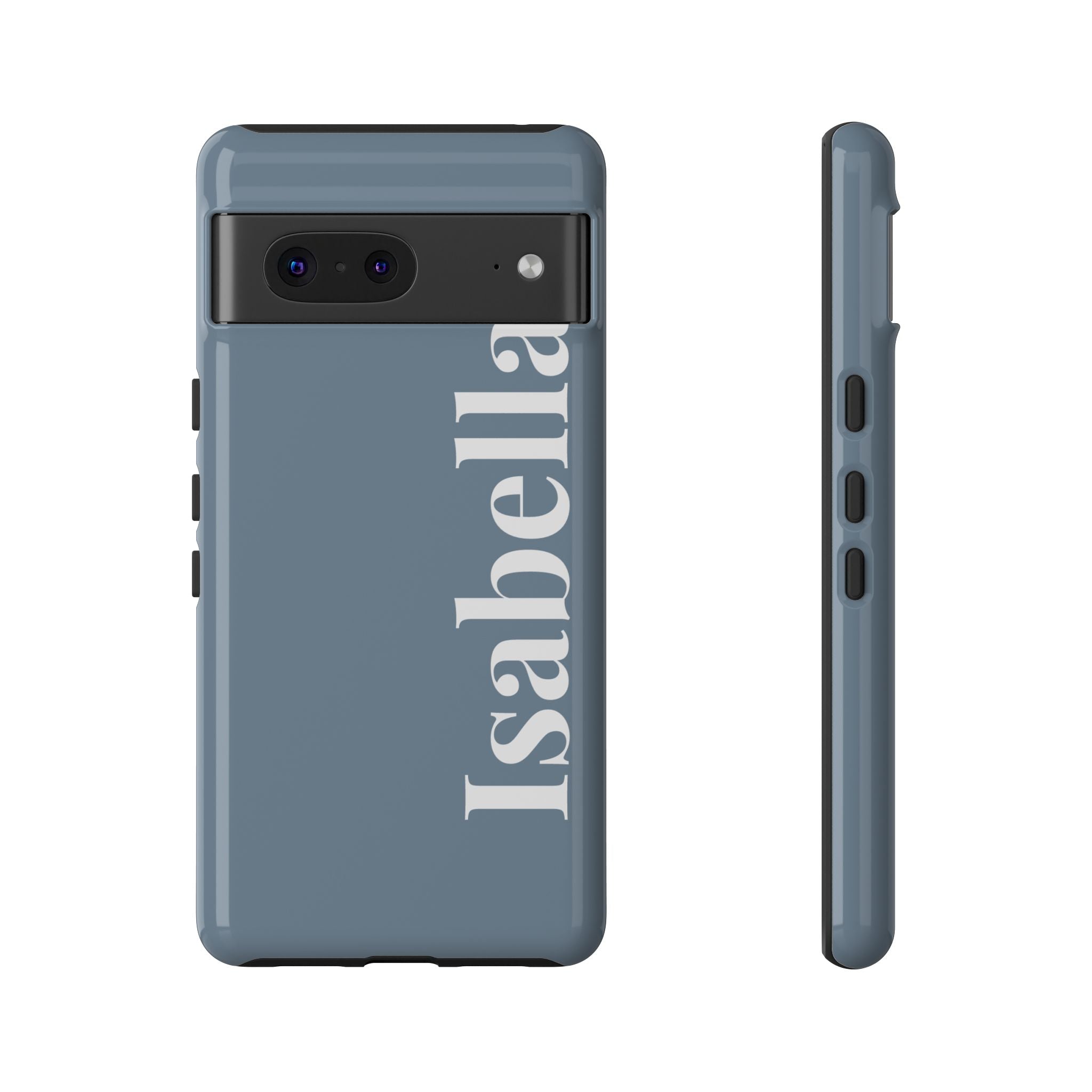 DUSTY BLUE BOLD NAME – Personalisierte Handyhülle mit Dual-Layer-Schutz