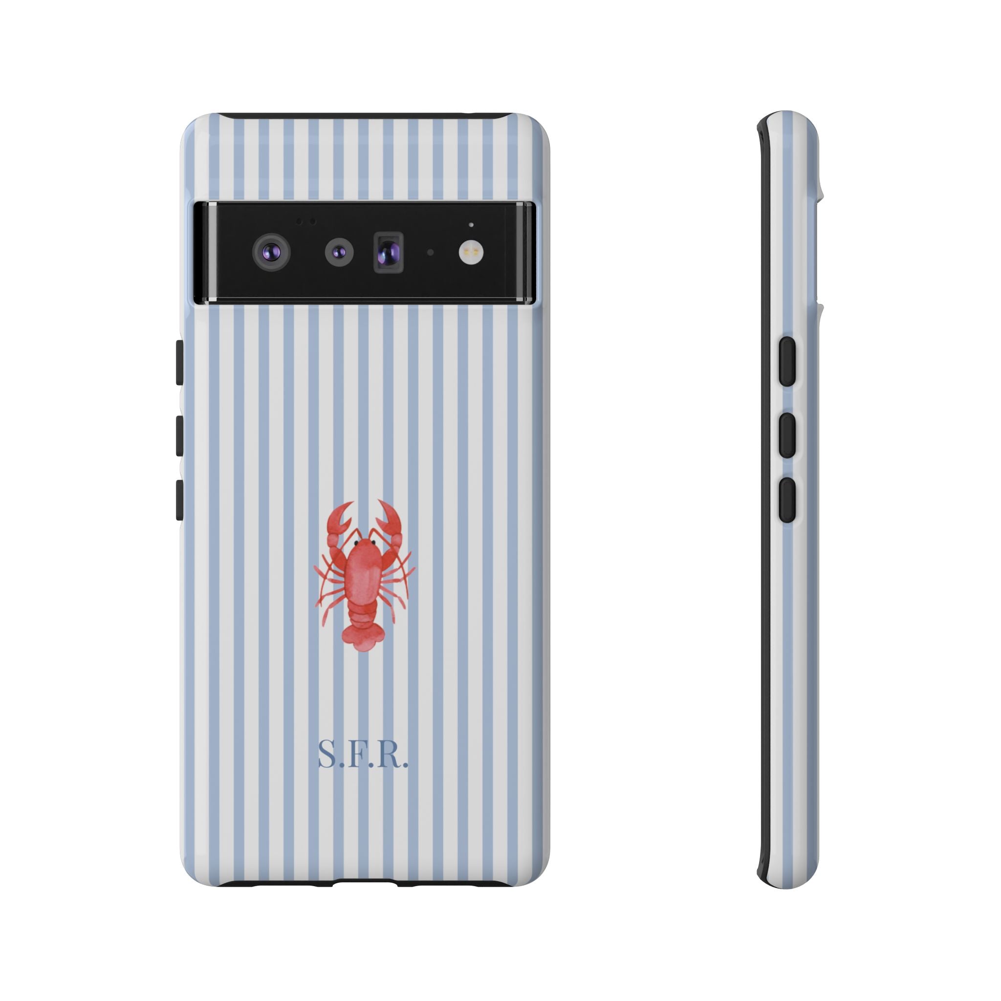LOBSTER LIGHT BLUE STRIPES – Personalisierte Handyhülle mit Dual-Layer-Schutz