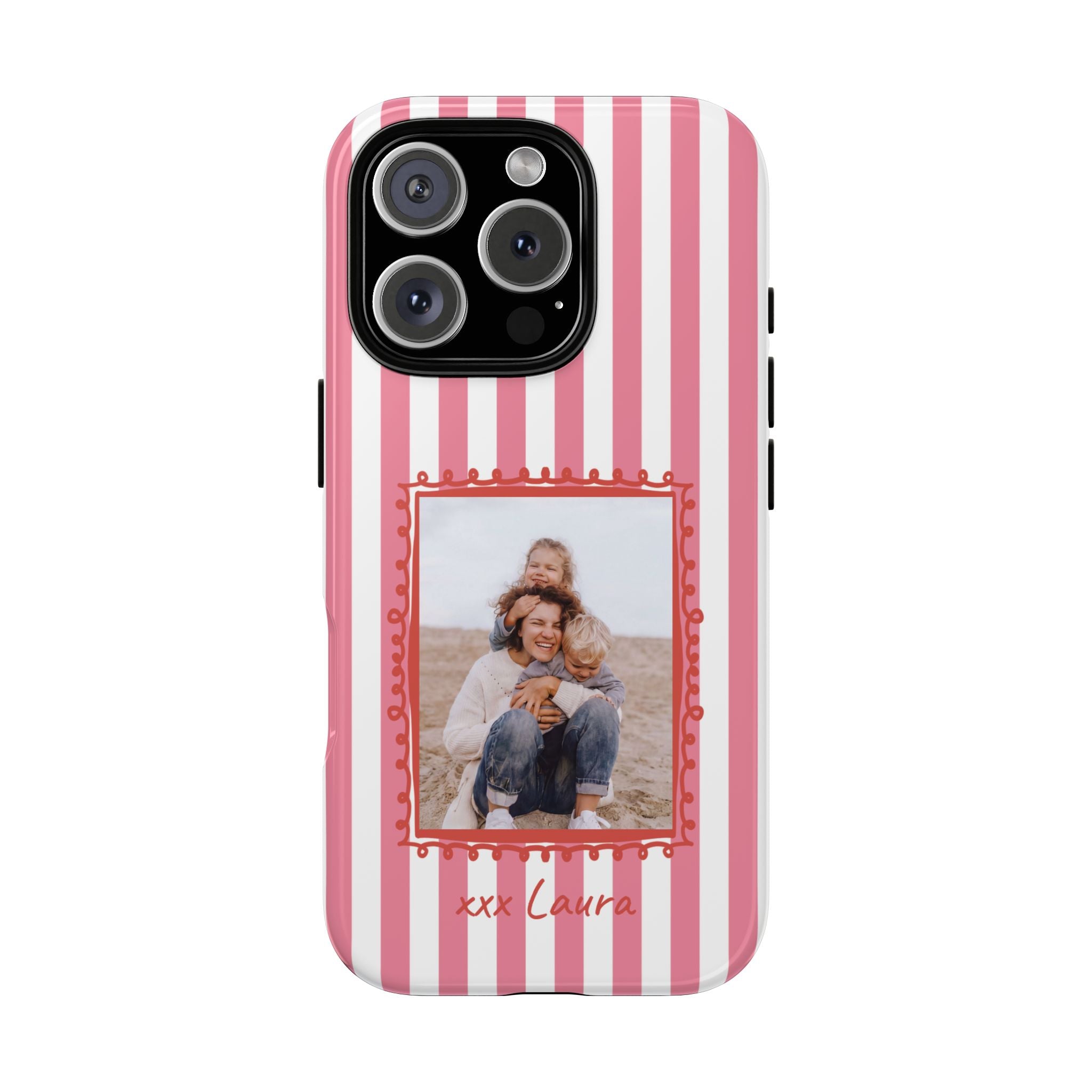 PINK STRIPES PHOTO FRAME – Personalisierte Foto Handyhülle mit Dual-Layer-Schutz