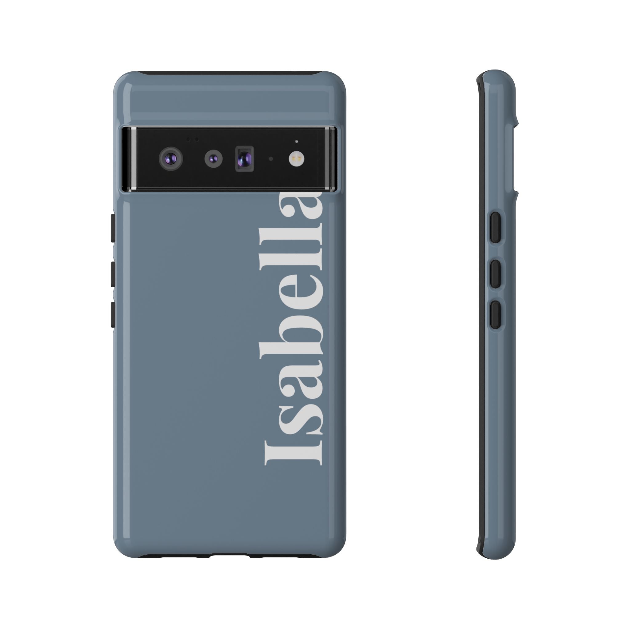 DUSTY BLUE BOLD NAME – Personalisierte Handyhülle mit Dual-Layer-Schutz