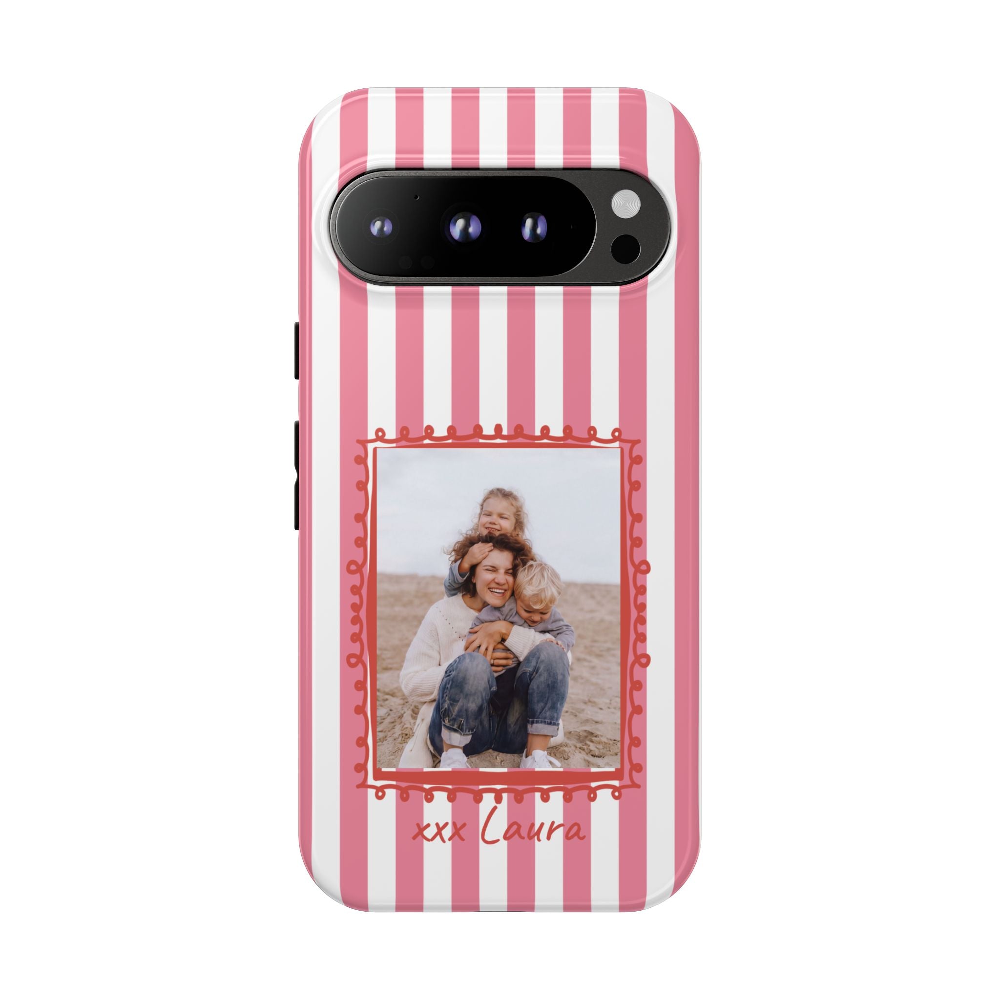 PINK STRIPES PHOTO FRAME – Personalisierte Foto Handyhülle mit Dual-Layer-Schutz
