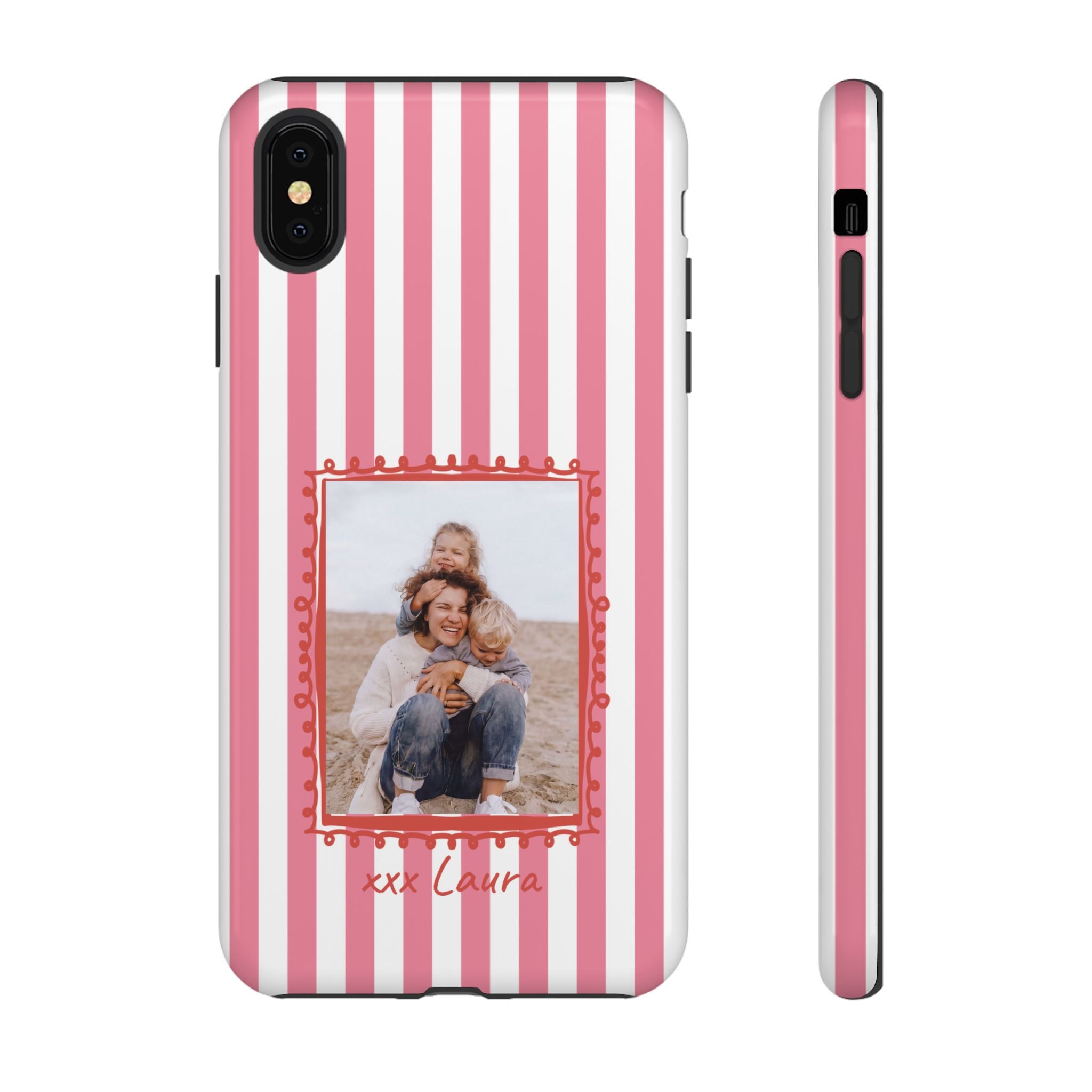 PINK STRIPES PHOTO FRAME – Personalisierte Foto Handyhülle mit Dual-Layer-Schutz