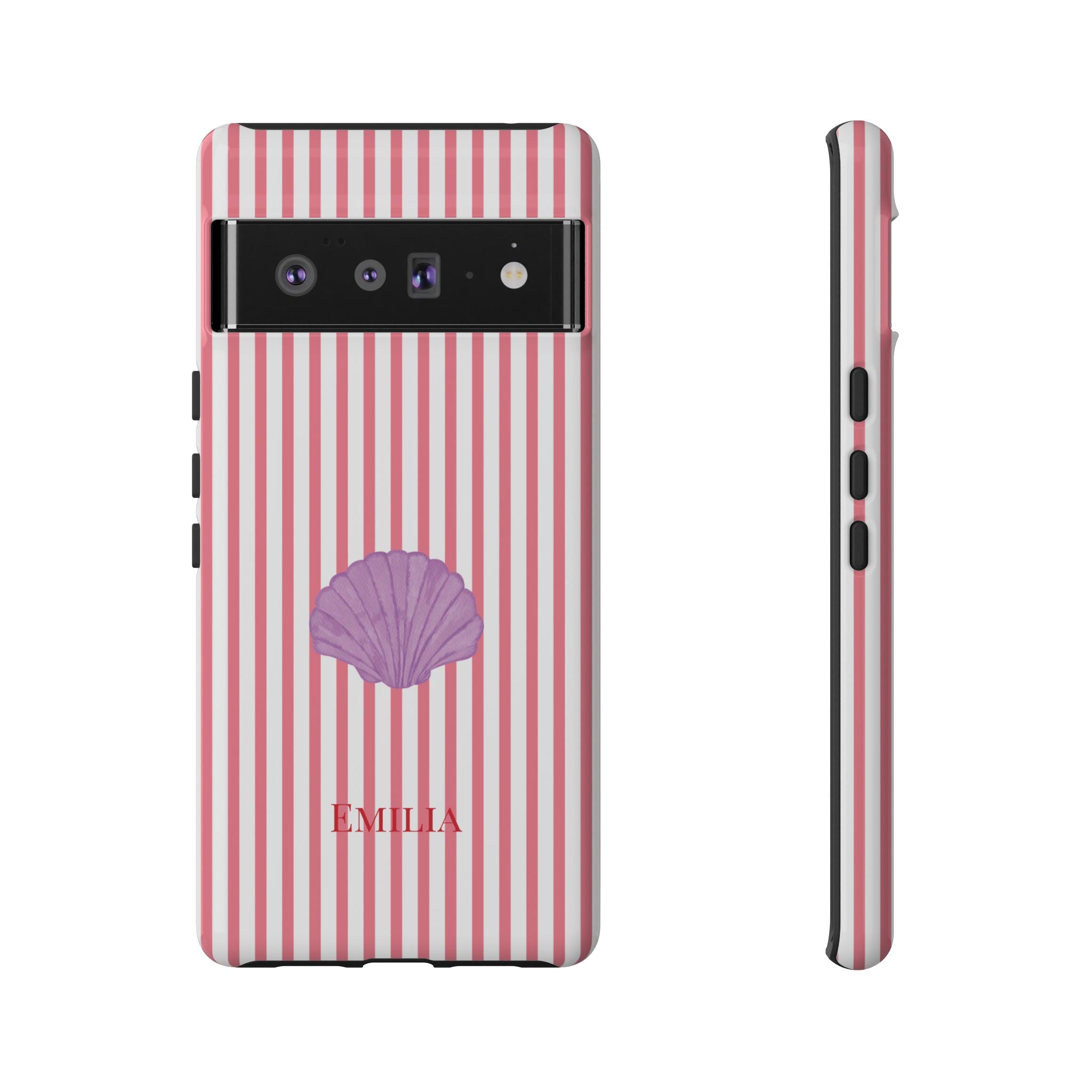 SHELL PINK STRIPES – Personalisierte Handyhülle mit Dual-Layer-Schutz
