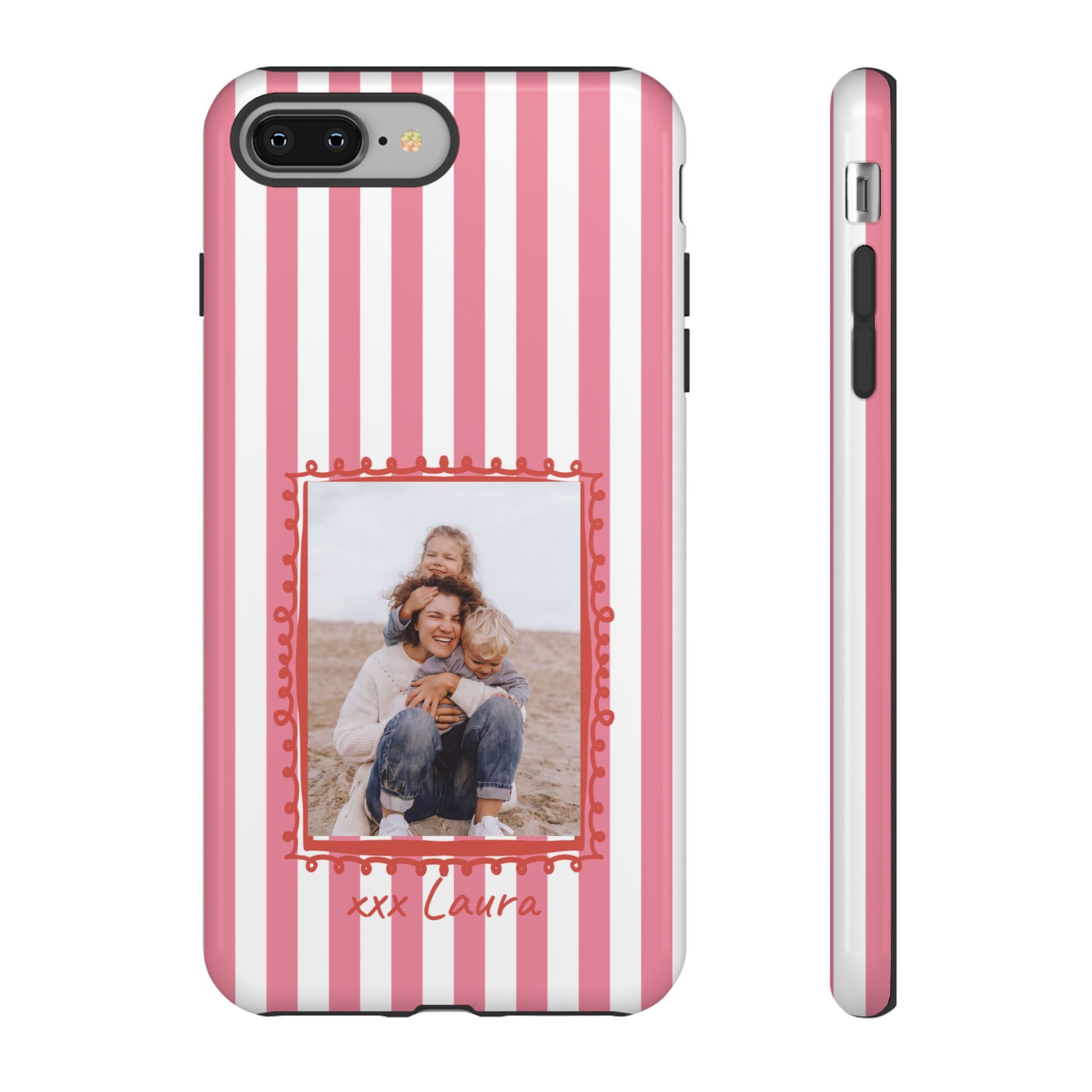 PINK STRIPES PHOTO FRAME – Personalisierte Foto Handyhülle mit Dual-Layer-Schutz