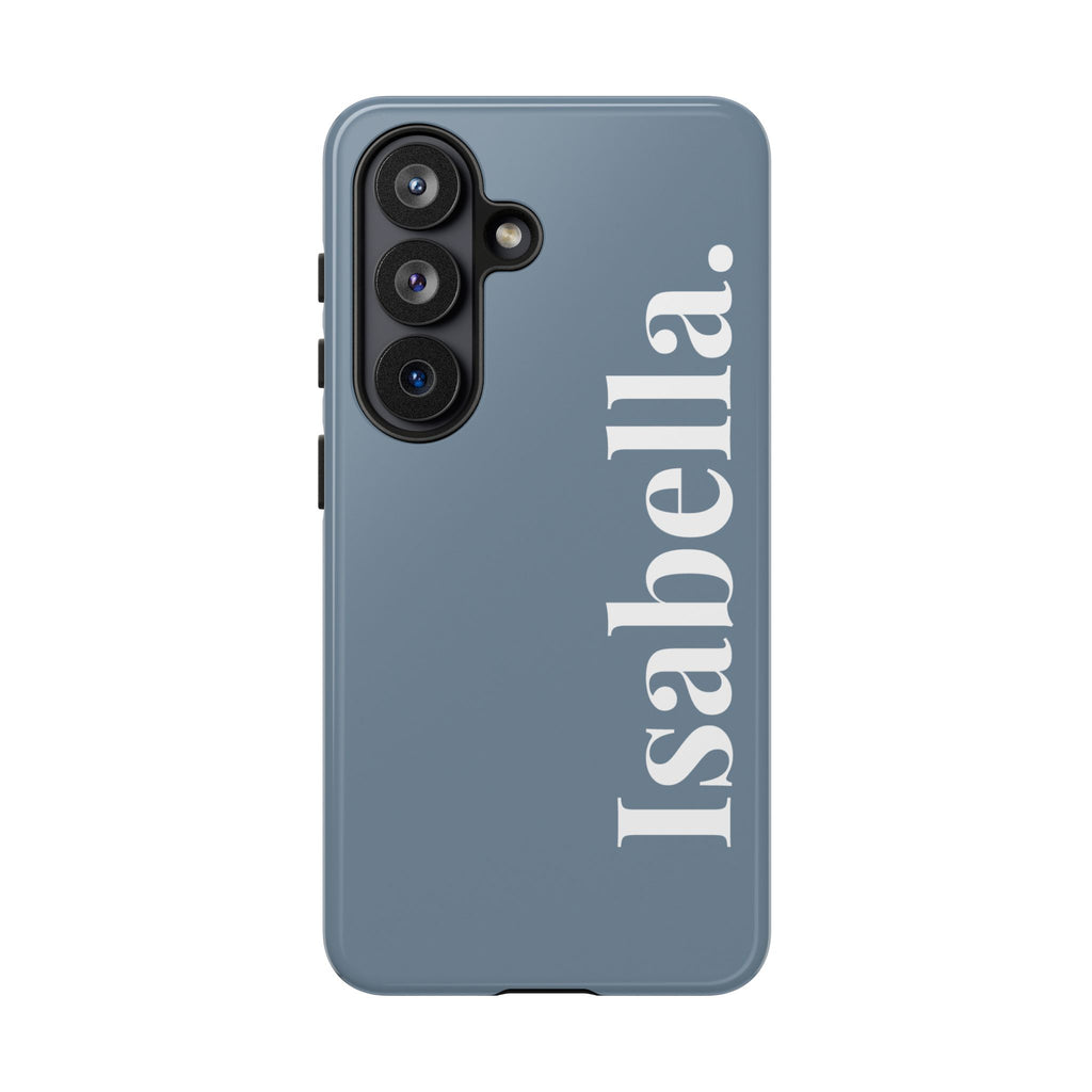 DUSTY BLUE BOLD NAME – Personalisierte Handyhülle mit Dual-Layer-Schutz