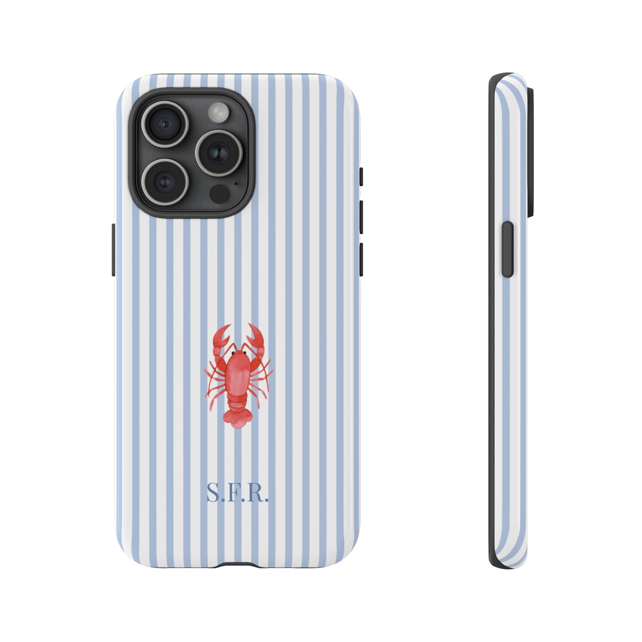 LOBSTER LIGHT BLUE STRIPES – Personalisierte Handyhülle mit Dual-Layer-Schutz