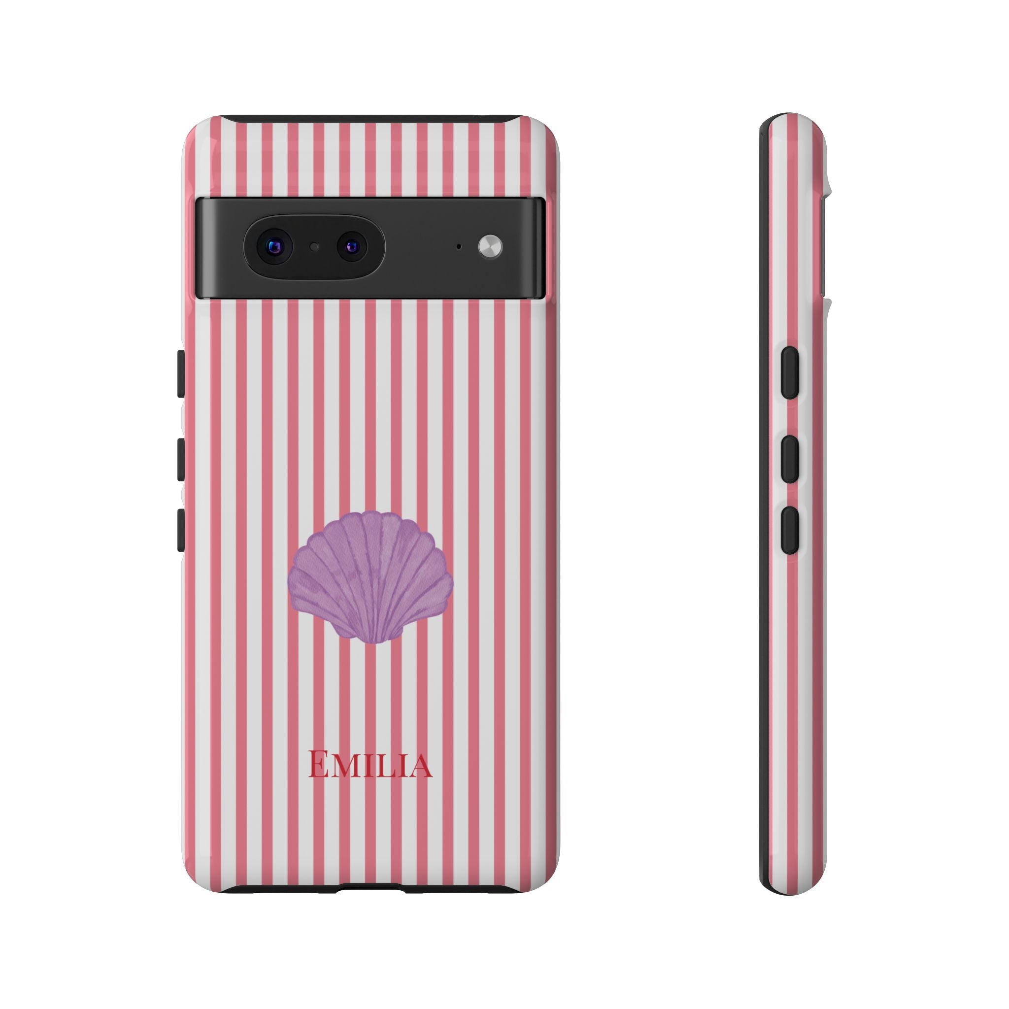 SHELL PINK STRIPES – Personalisierte Handyhülle mit Dual-Layer-Schutz