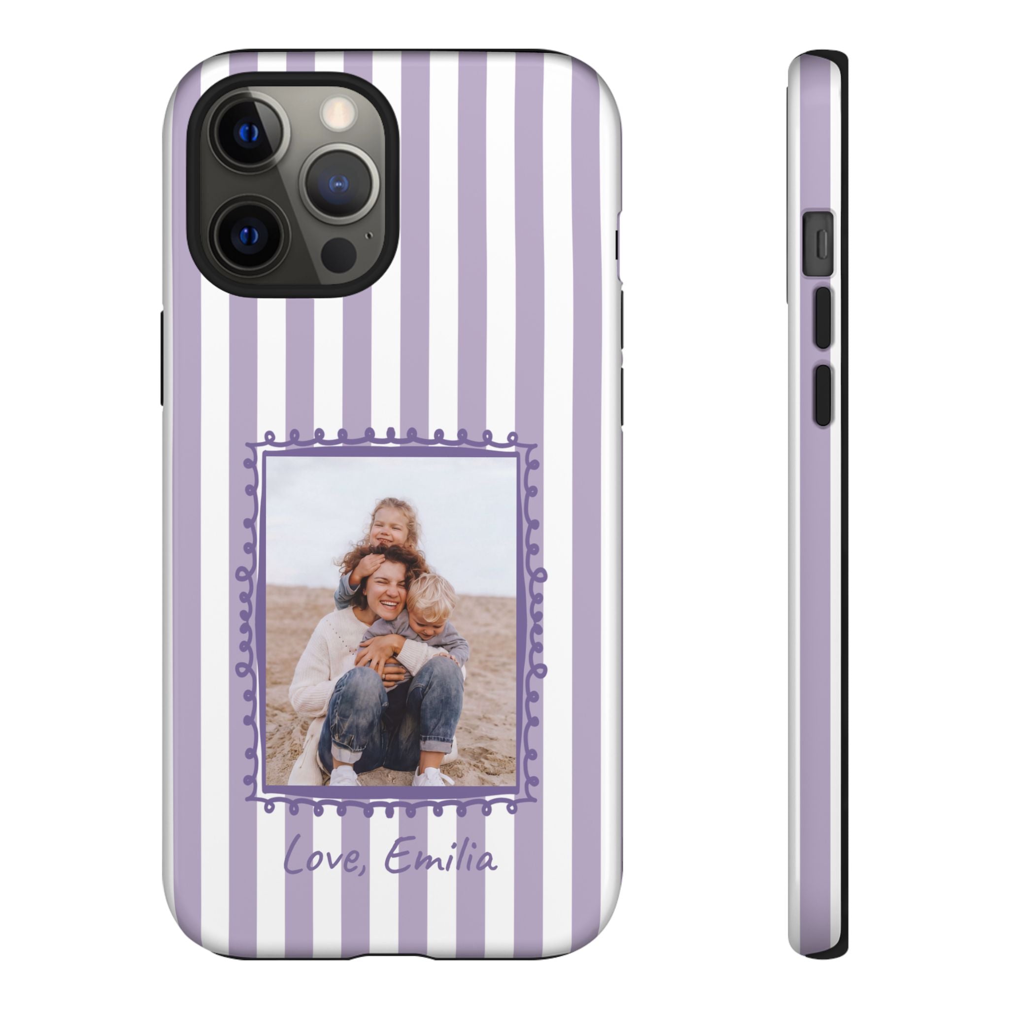LAVENDER STRIPES PHOTO FRAME – Personalisierte Foto Handyhülle mit Dual-Layer-Schutz
