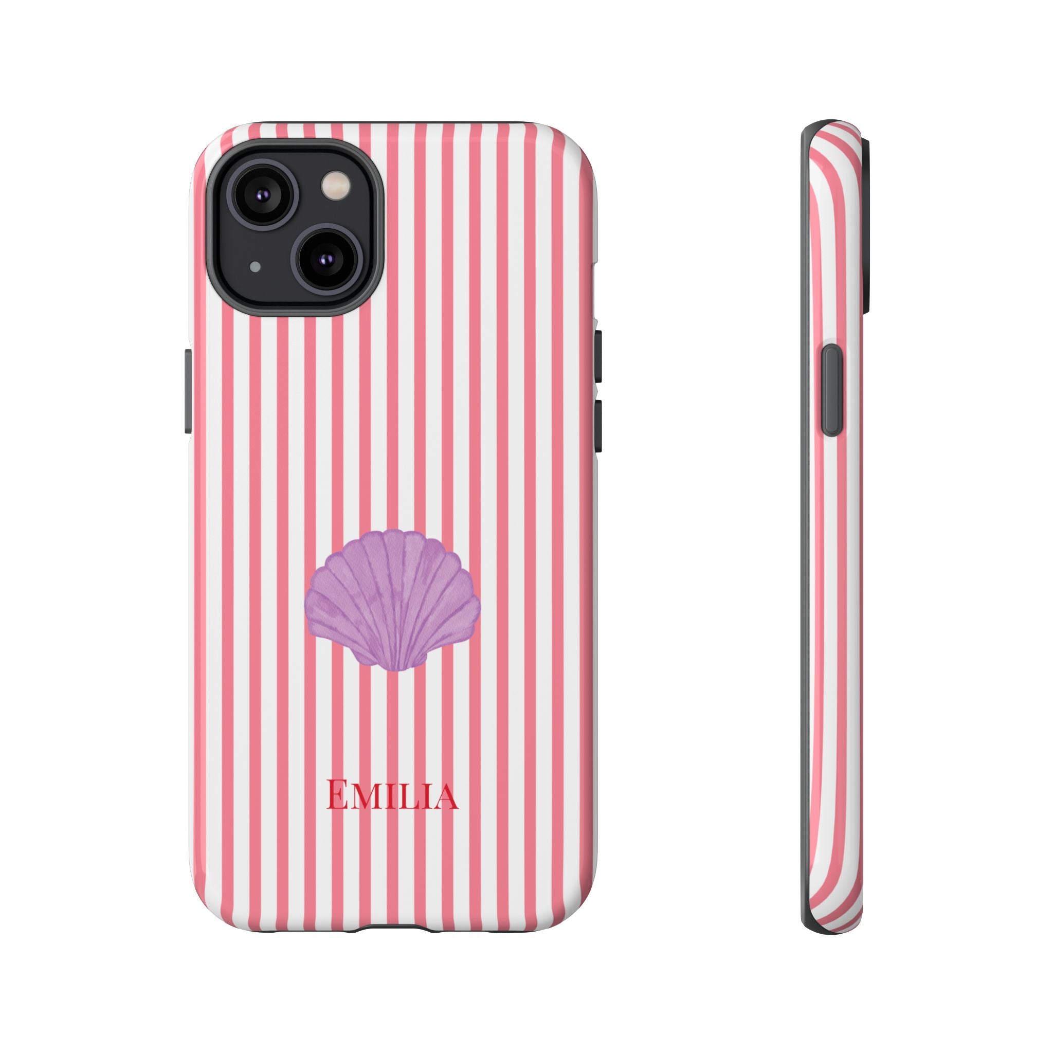 SHELL PINK STRIPES – Personalisierte Handyhülle mit Dual-Layer-Schutz
