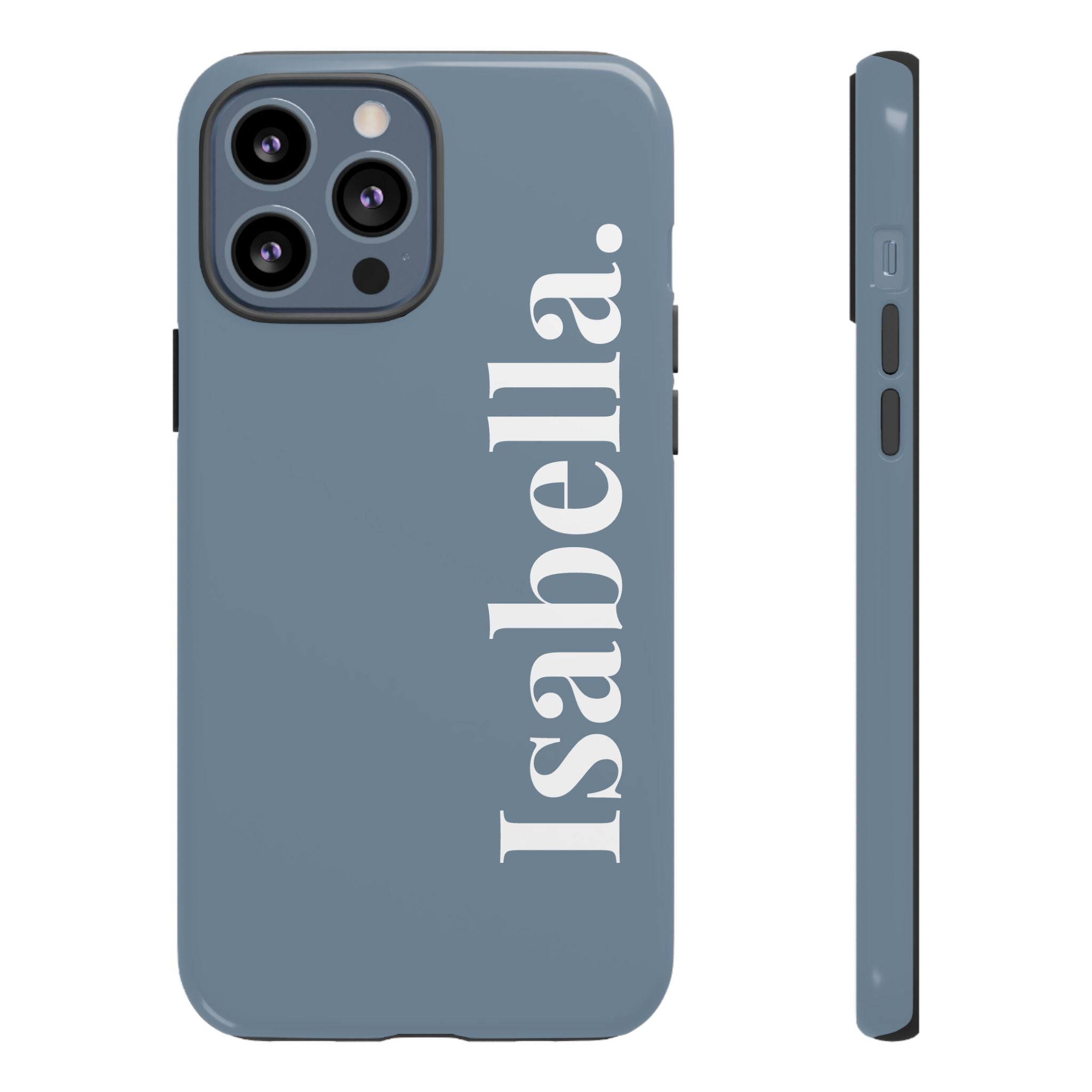 DUSTY BLUE BOLD NAME – Personalisierte Handyhülle mit Dual-Layer-Schutz