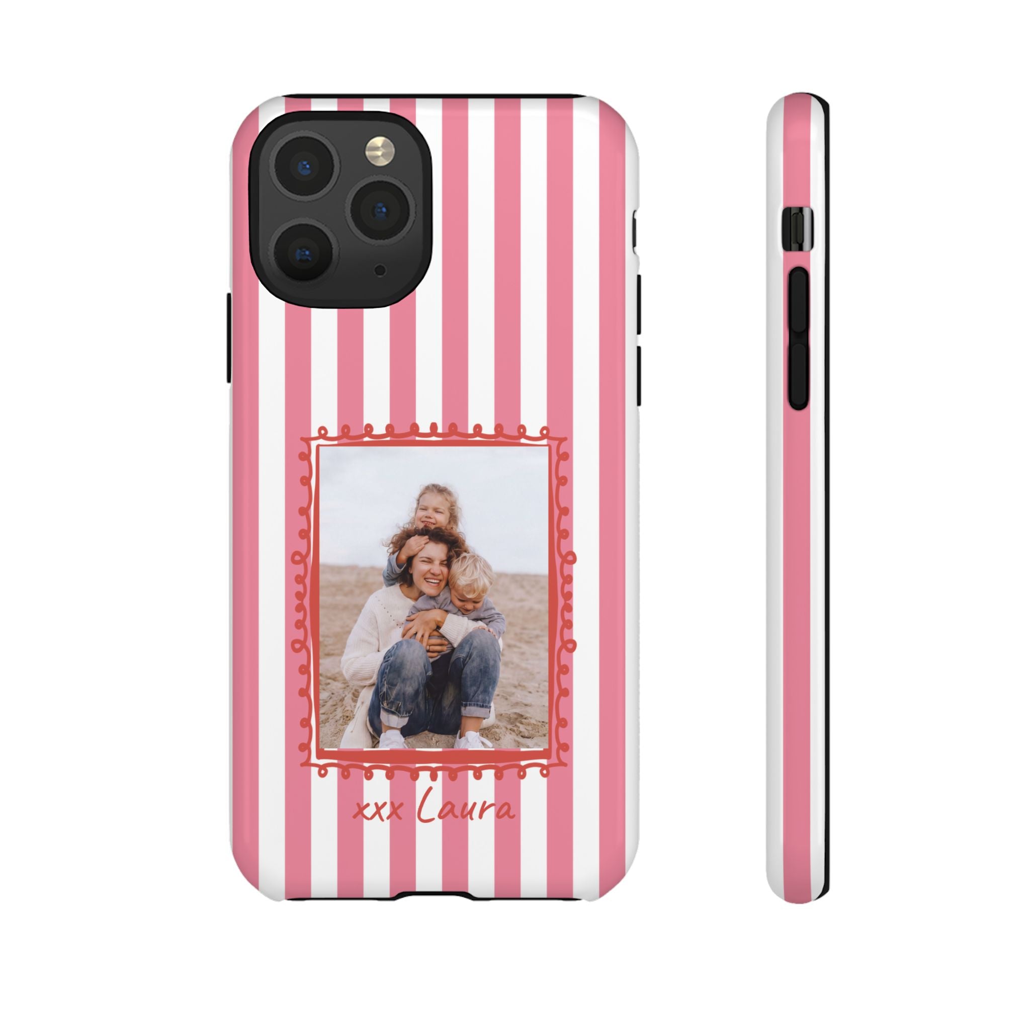 PINK STRIPES PHOTO FRAME – Personalisierte Foto Handyhülle mit Dual-Layer-Schutz