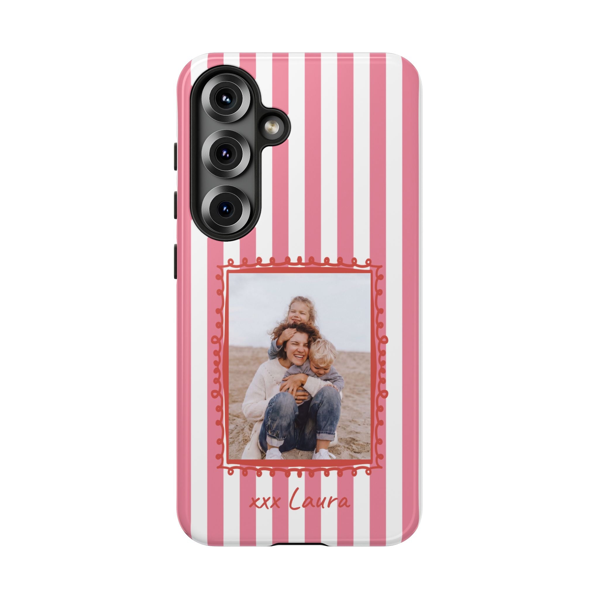PINK STRIPES PHOTO FRAME – Personalisierte Foto Handyhülle mit Dual-Layer-Schutz