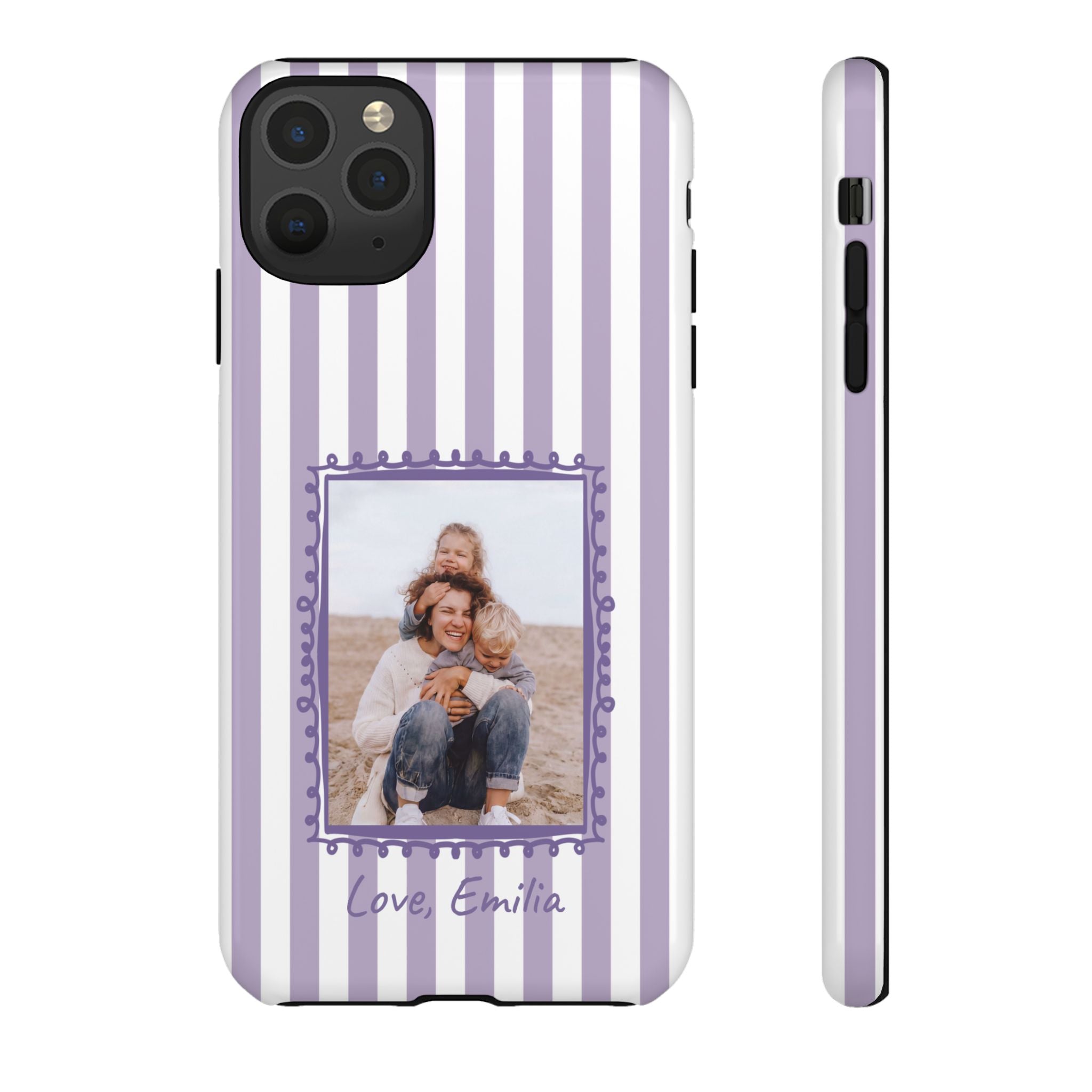 LAVENDER STRIPES PHOTO FRAME – Personalisierte Foto Handyhülle mit Dual-Layer-Schutz