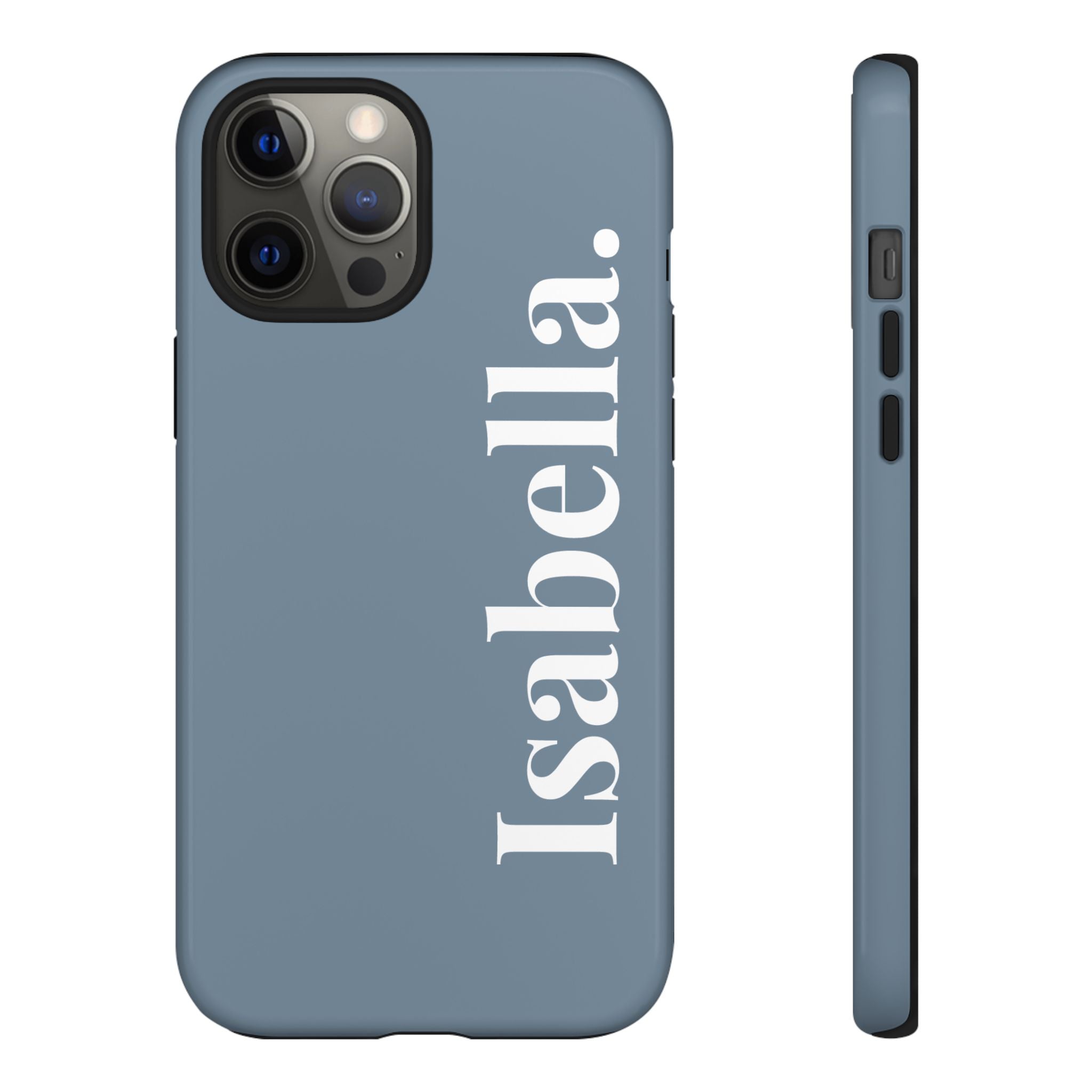 DUSTY BLUE BOLD NAME – Personalisierte Handyhülle mit Dual-Layer-Schutz