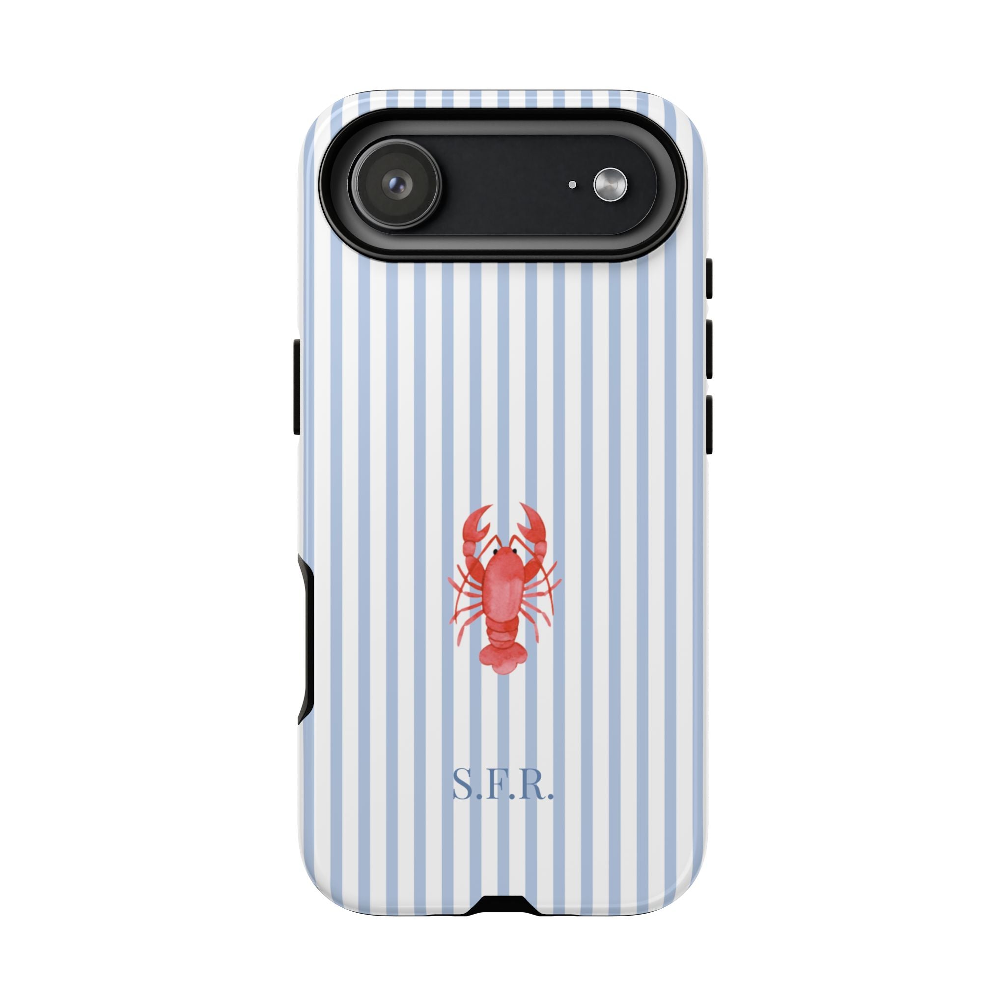 LOBSTER LIGHT BLUE STRIPES – Personalisierte Handyhülle mit Dual-Layer-Schutz