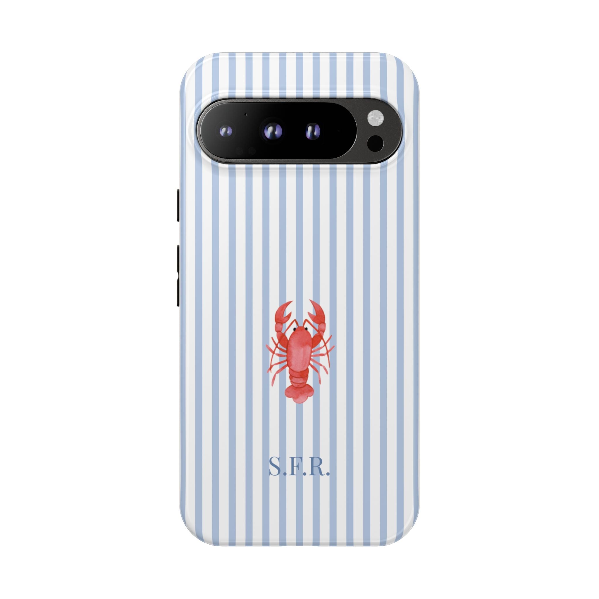 LOBSTER LIGHT BLUE STRIPES – Personalisierte Handyhülle mit Dual-Layer-Schutz
