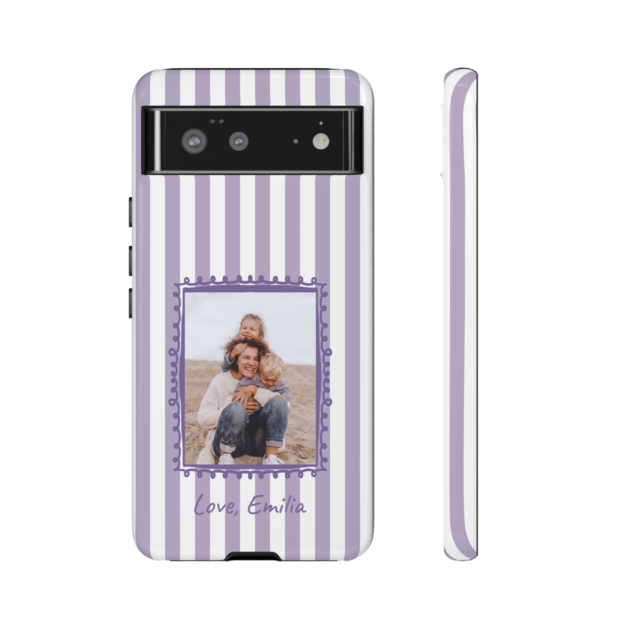 LAVENDER STRIPES PHOTO FRAME – Personalisierte Foto Handyhülle mit Dual-Layer-Schutz