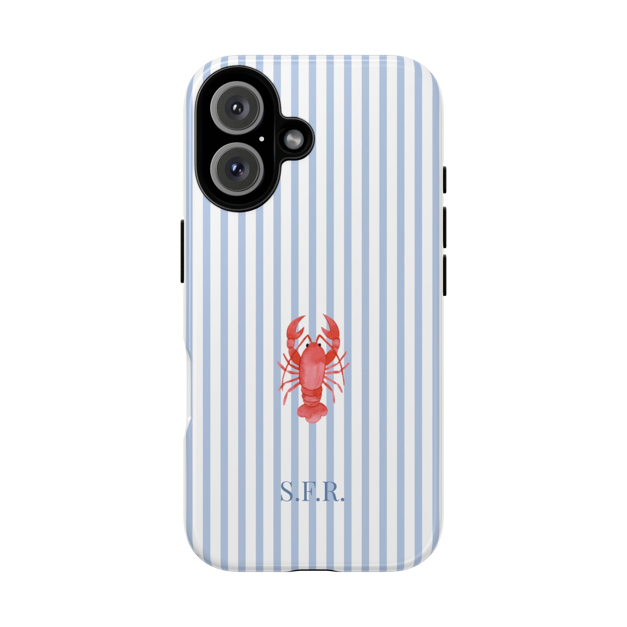LOBSTER LIGHT BLUE STRIPES – Personalisierte Handyhülle mit Dual-Layer-Schutz