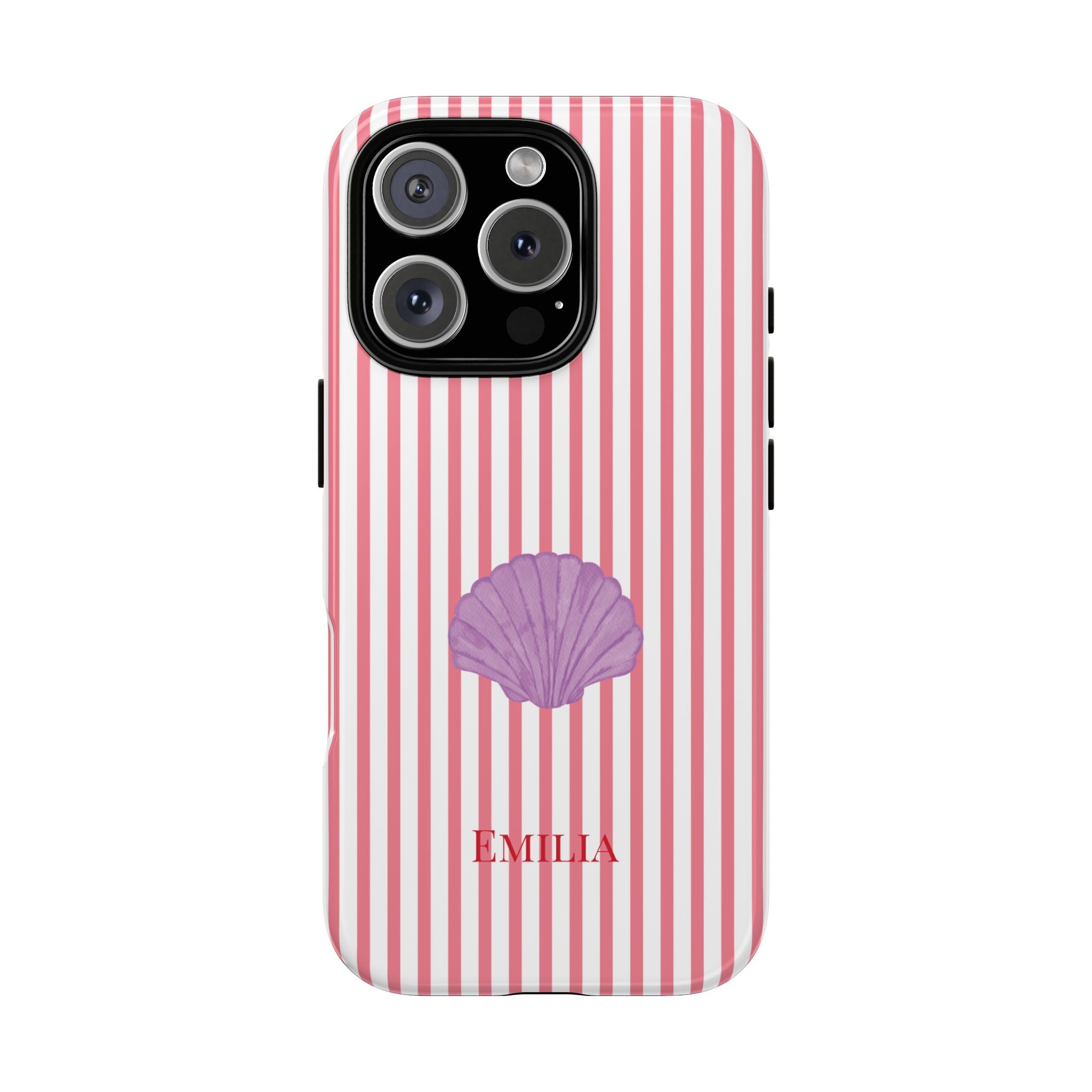 SHELL PINK STRIPES – Personalisierte Handyhülle mit Dual-Layer-Schutz
