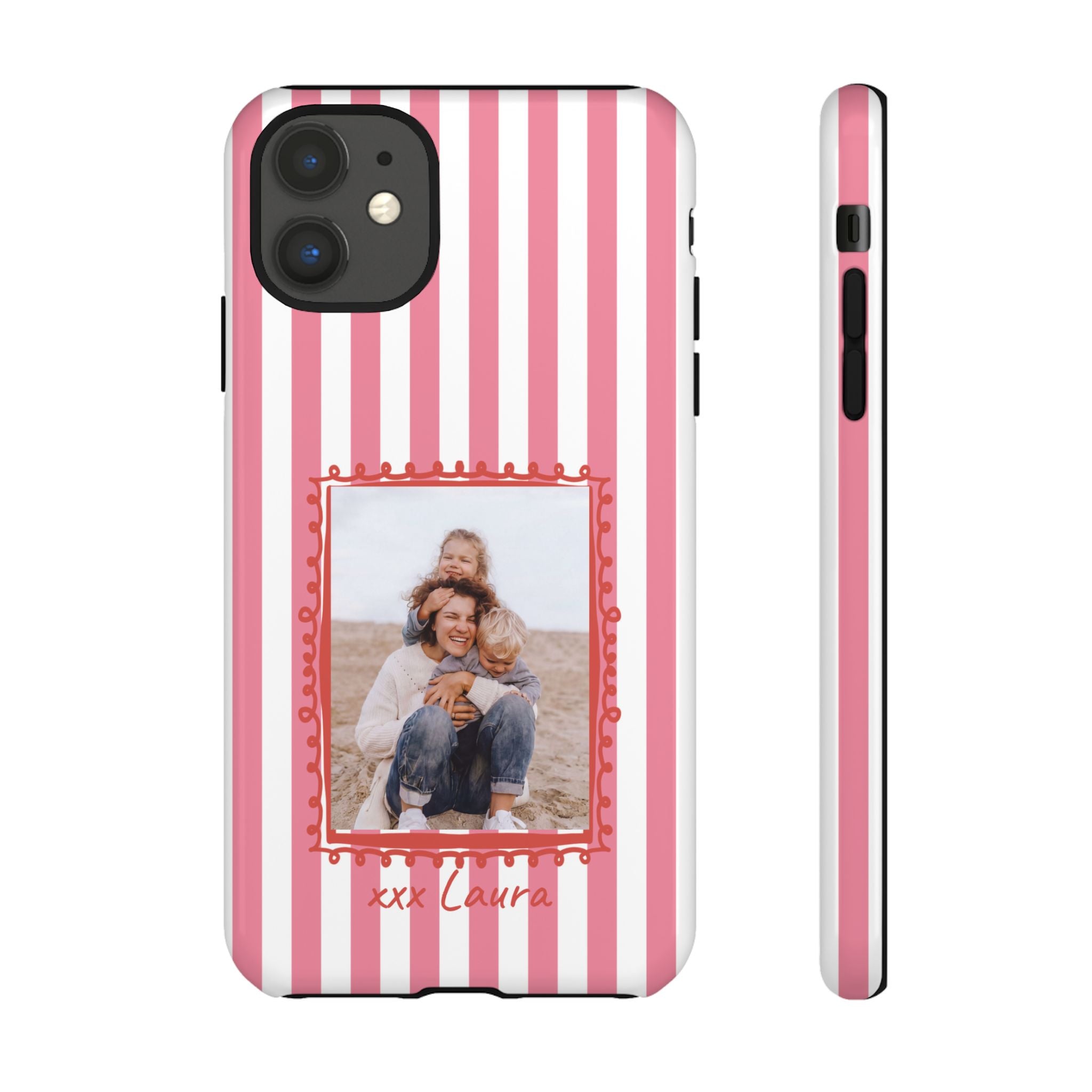 PINK STRIPES PHOTO FRAME – Personalisierte Foto Handyhülle mit Dual-Layer-Schutz