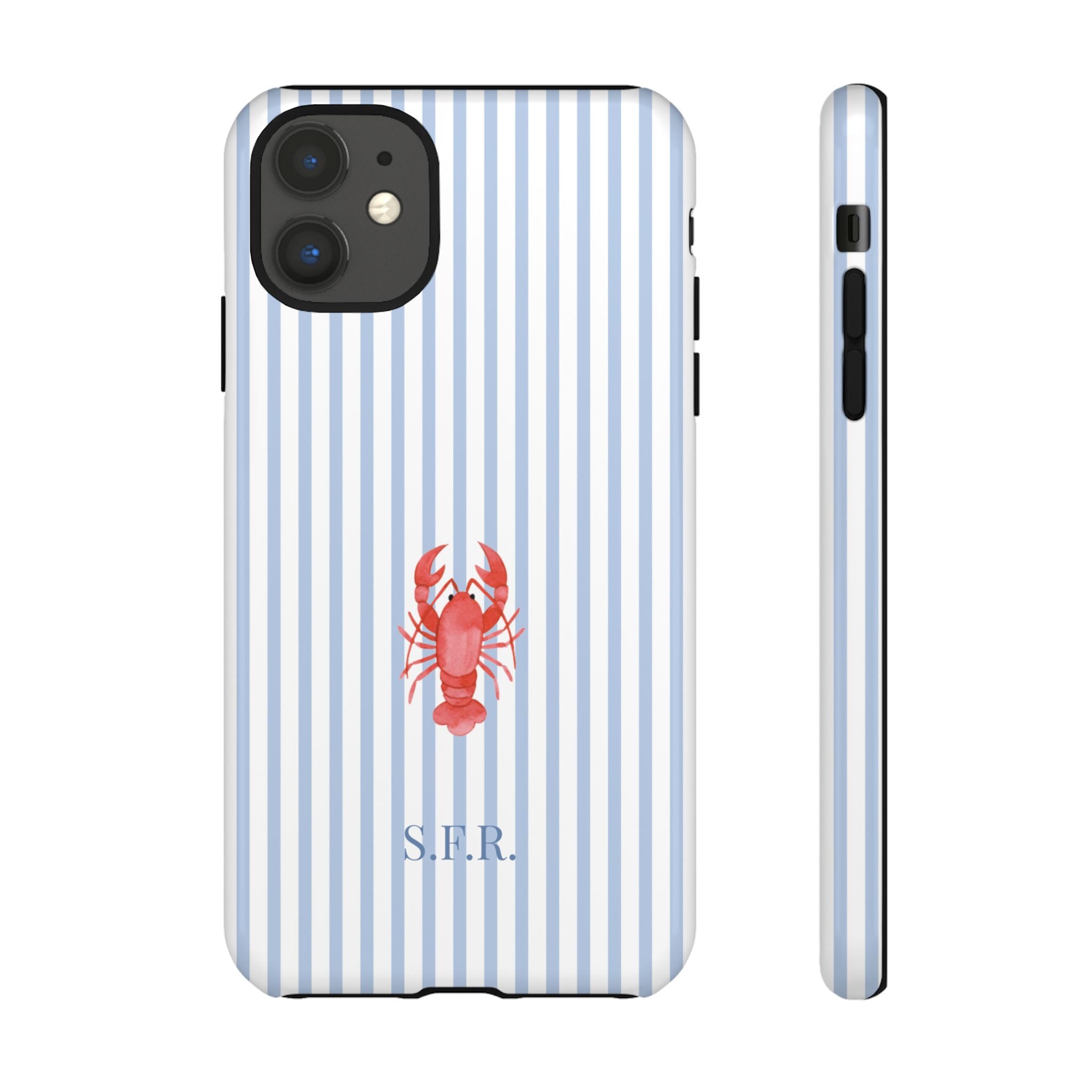 LOBSTER LIGHT BLUE STRIPES – Personalisierte Handyhülle mit Dual-Layer-Schutz