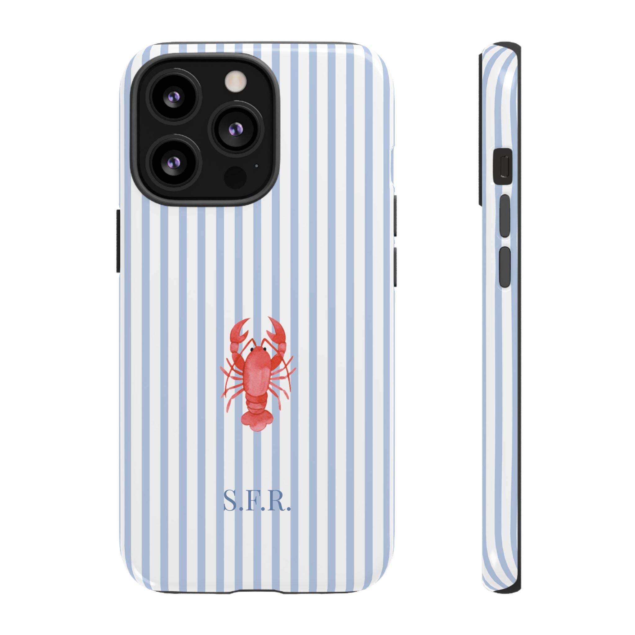 LOBSTER LIGHT BLUE STRIPES – Personalisierte Handyhülle mit Dual-Layer-Schutz