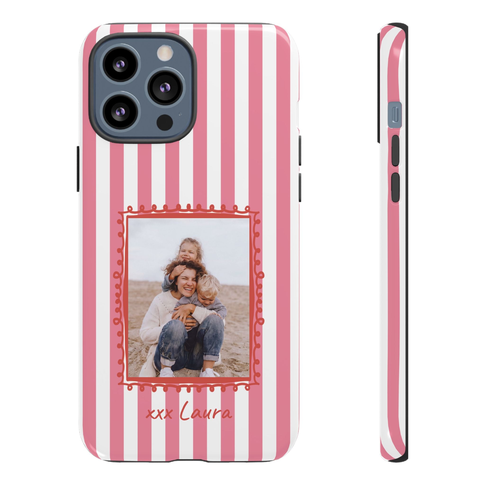 PINK STRIPES PHOTO FRAME – Personalisierte Foto Handyhülle mit Dual-Layer-Schutz