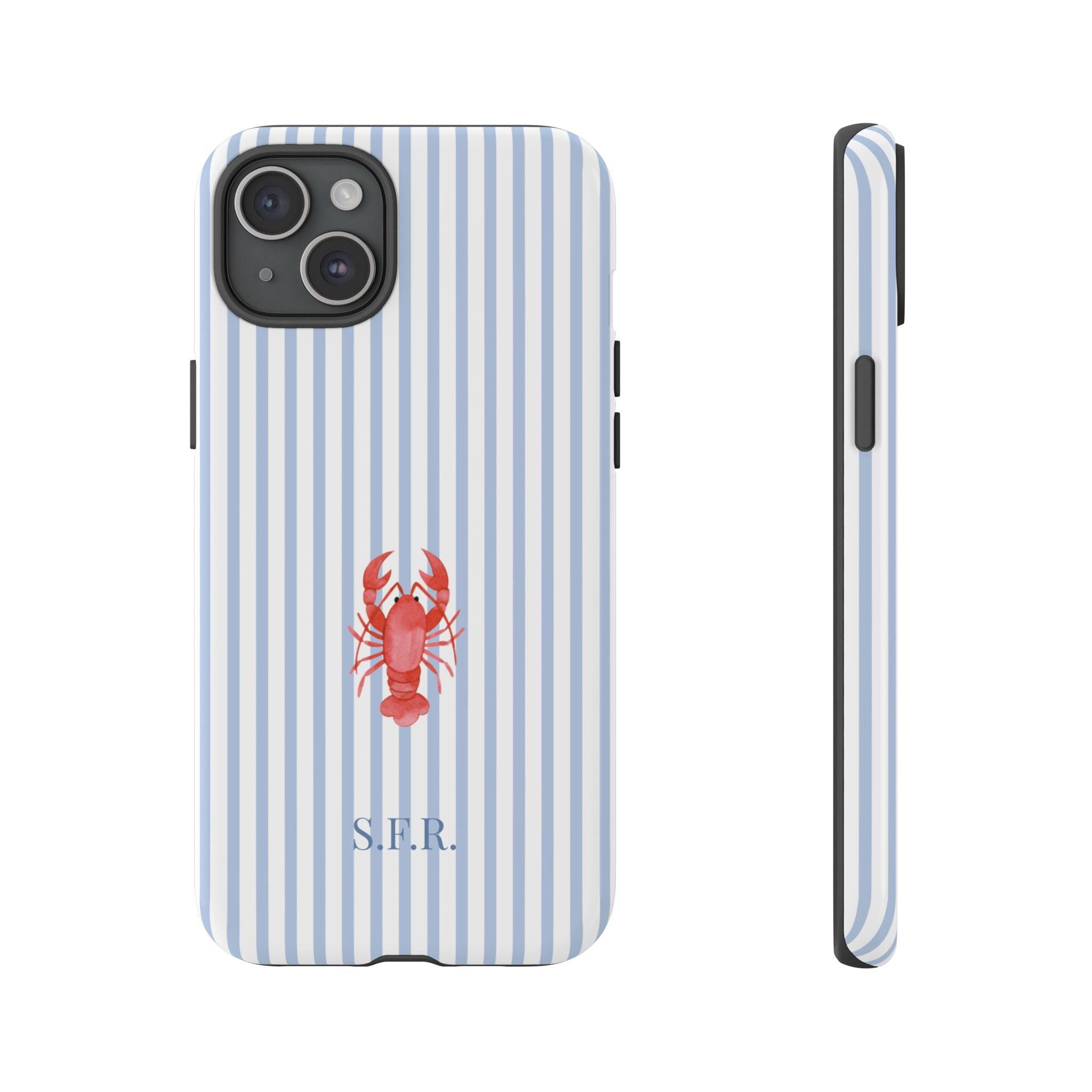 LOBSTER LIGHT BLUE STRIPES – Personalisierte Handyhülle mit Dual-Layer-Schutz