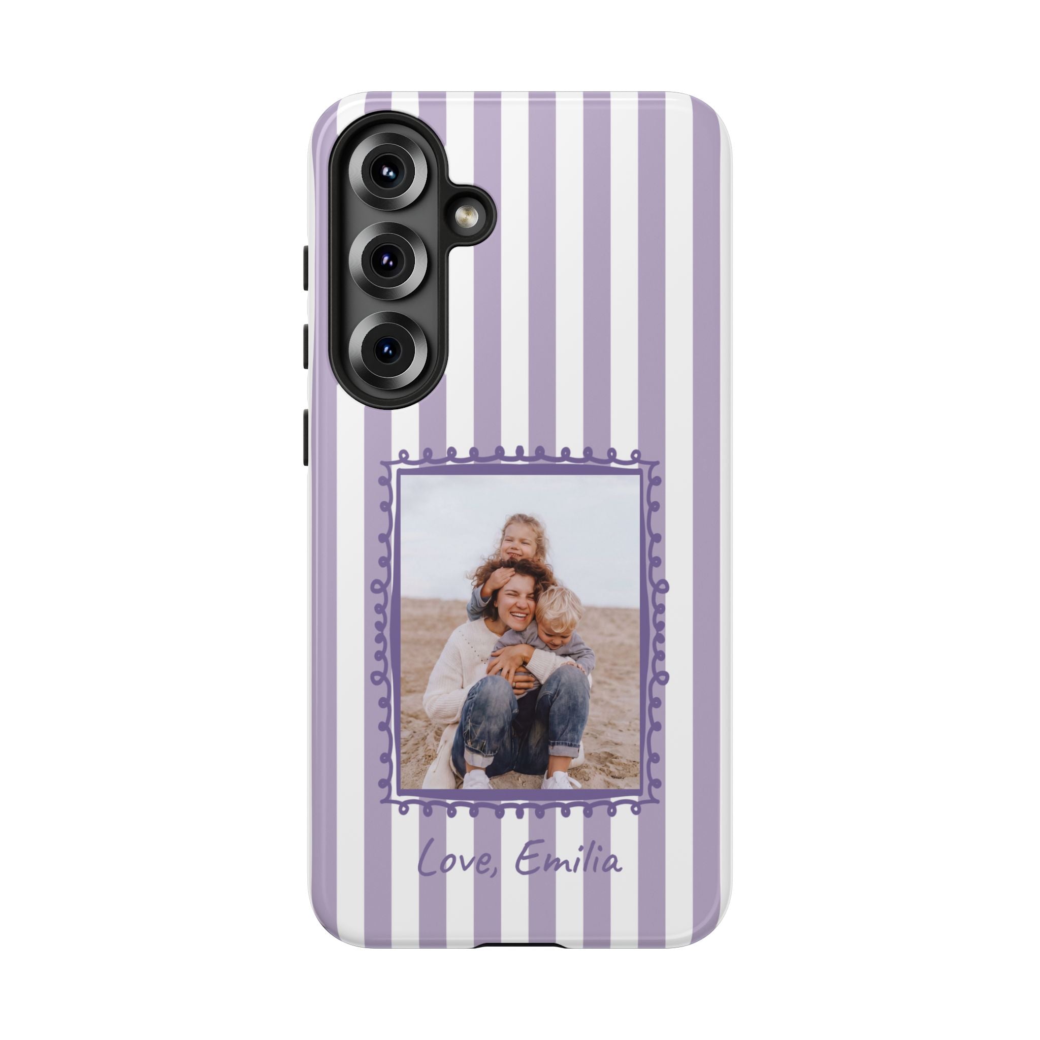 LAVENDER STRIPES PHOTO FRAME – Personalisierte Foto Handyhülle mit Dual-Layer-Schutz