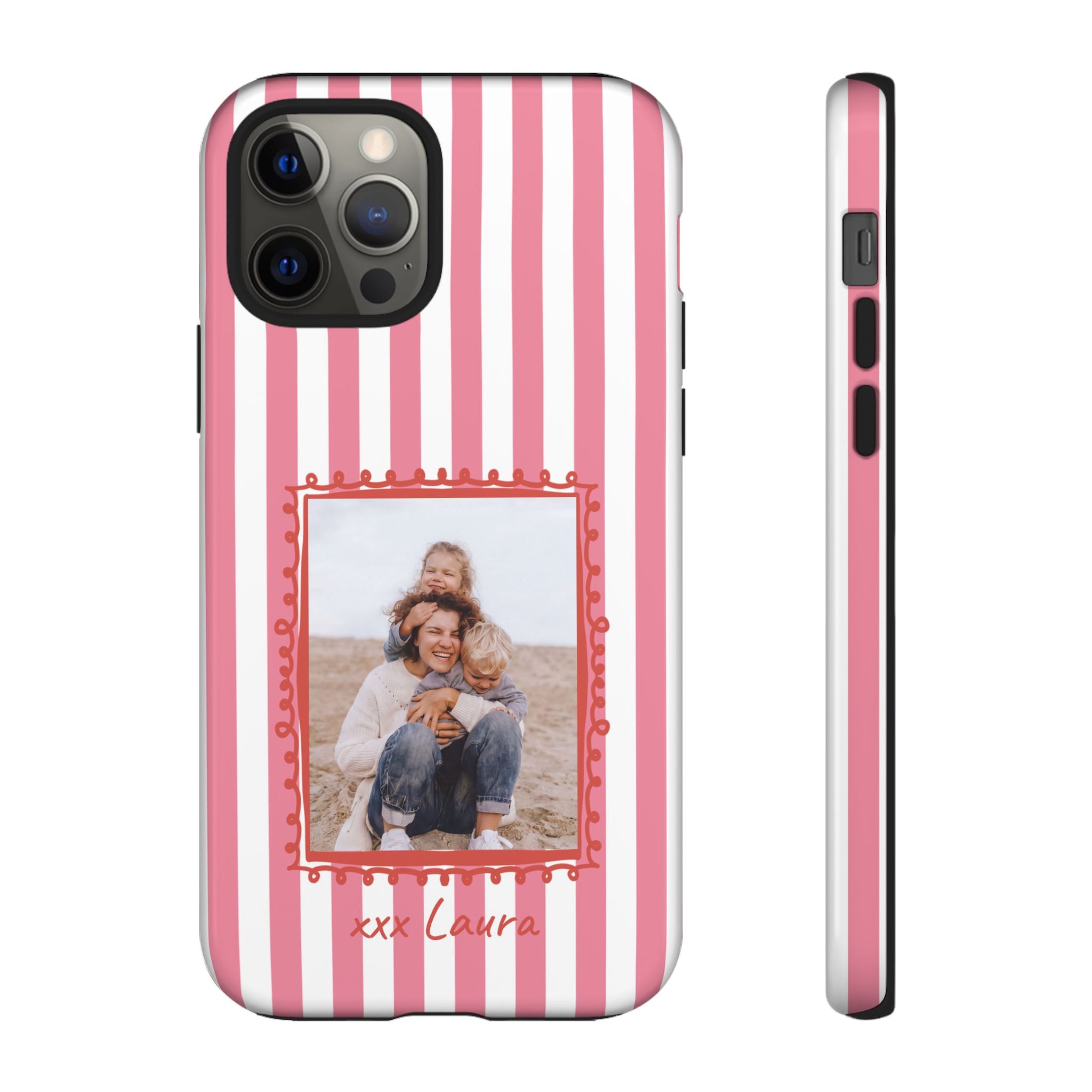 PINK STRIPES PHOTO FRAME – Personalisierte Foto Handyhülle mit Dual-Layer-Schutz