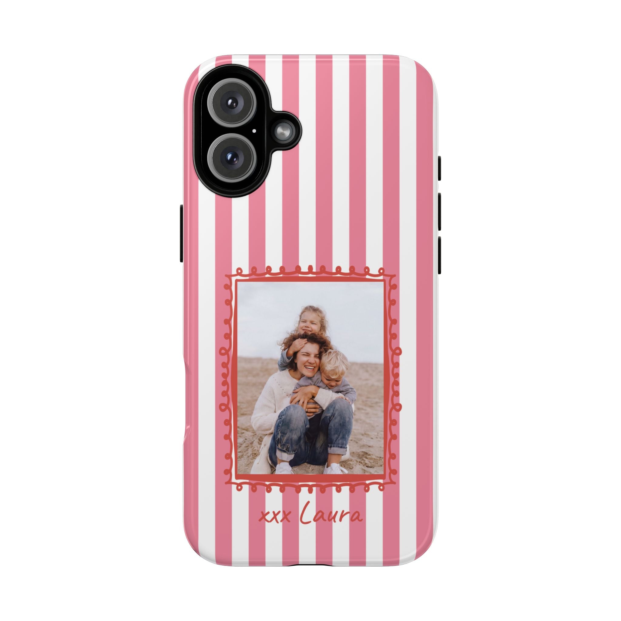 PINK STRIPES PHOTO FRAME – Personalisierte Foto Handyhülle mit Dual-Layer-Schutz
