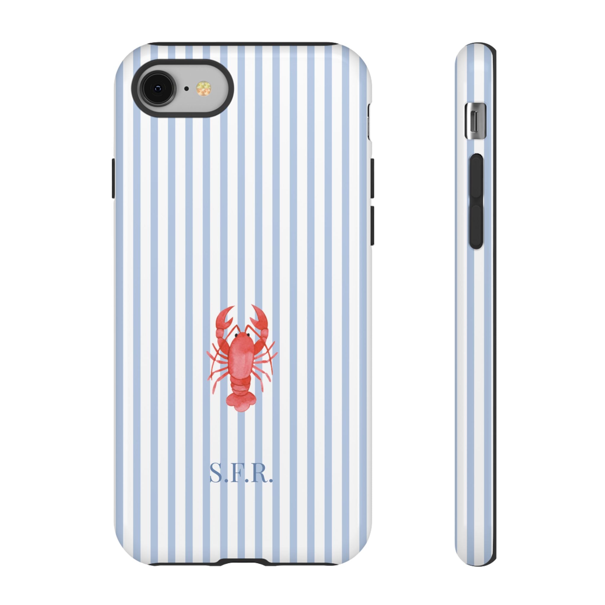 LOBSTER LIGHT BLUE STRIPES – Personalisierte Handyhülle mit Dual-Layer-Schutz