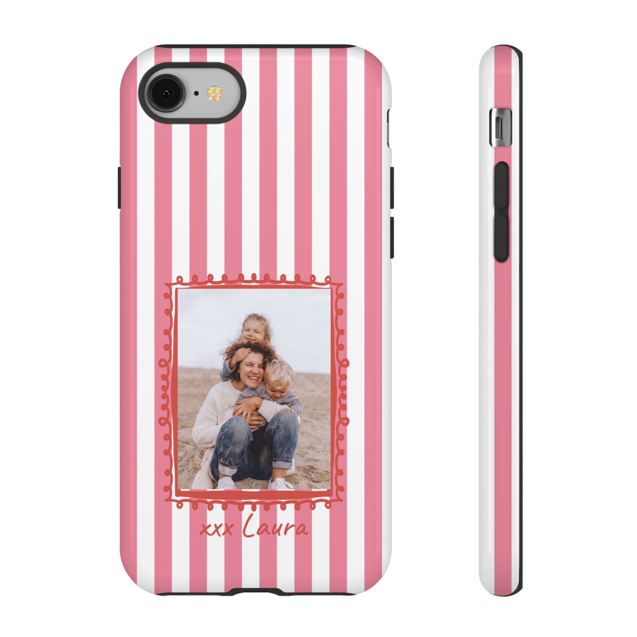 PINK STRIPES PHOTO FRAME – Personalisierte Foto Handyhülle mit Dual-Layer-Schutz