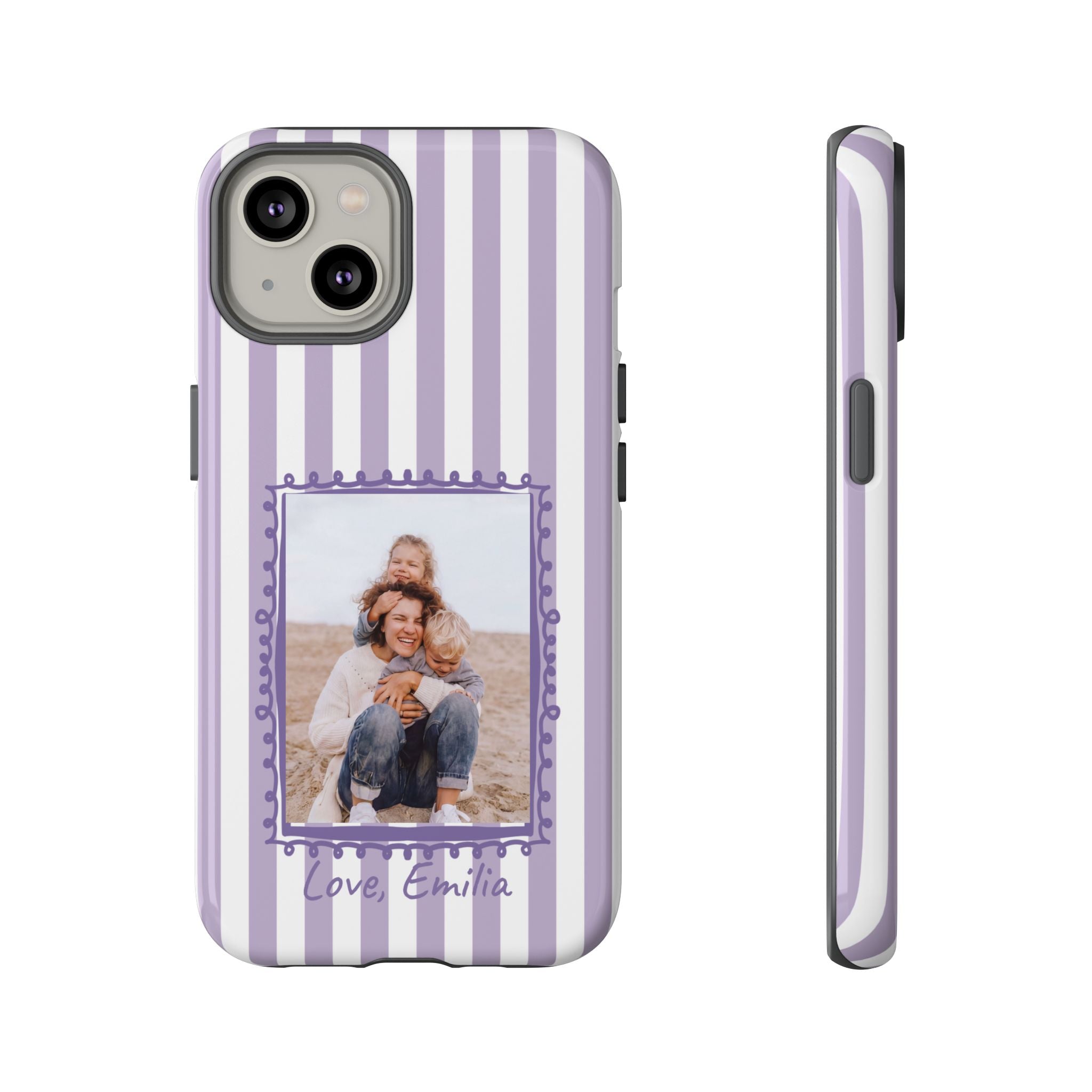 LAVENDER STRIPES PHOTO FRAME – Personalisierte Foto Handyhülle mit Dual-Layer-Schutz
