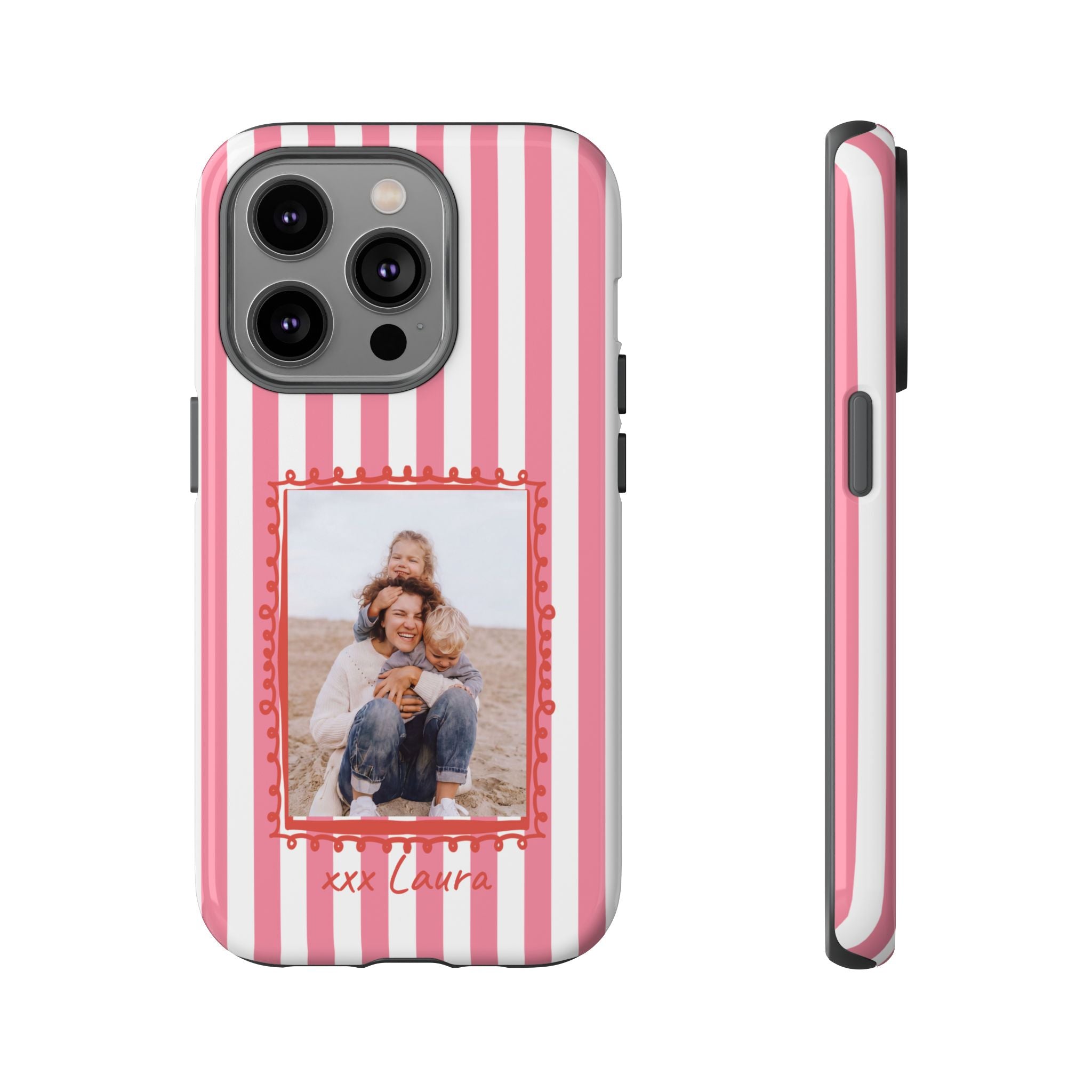 PINK STRIPES PHOTO FRAME – Personalisierte Foto Handyhülle mit Dual-Layer-Schutz