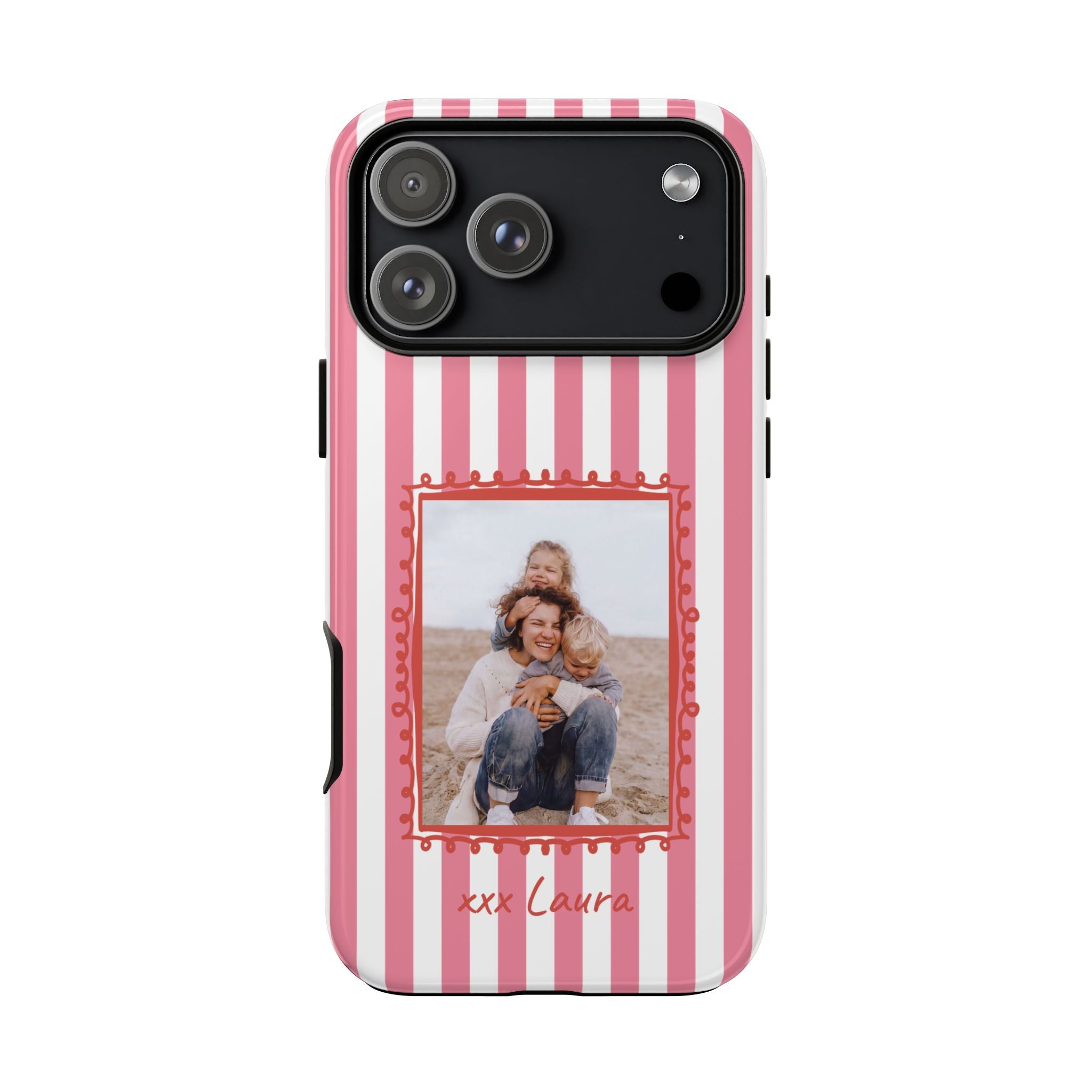 PINK STRIPES PHOTO FRAME – Personalisierte Foto Handyhülle mit Dual-Layer-Schutz