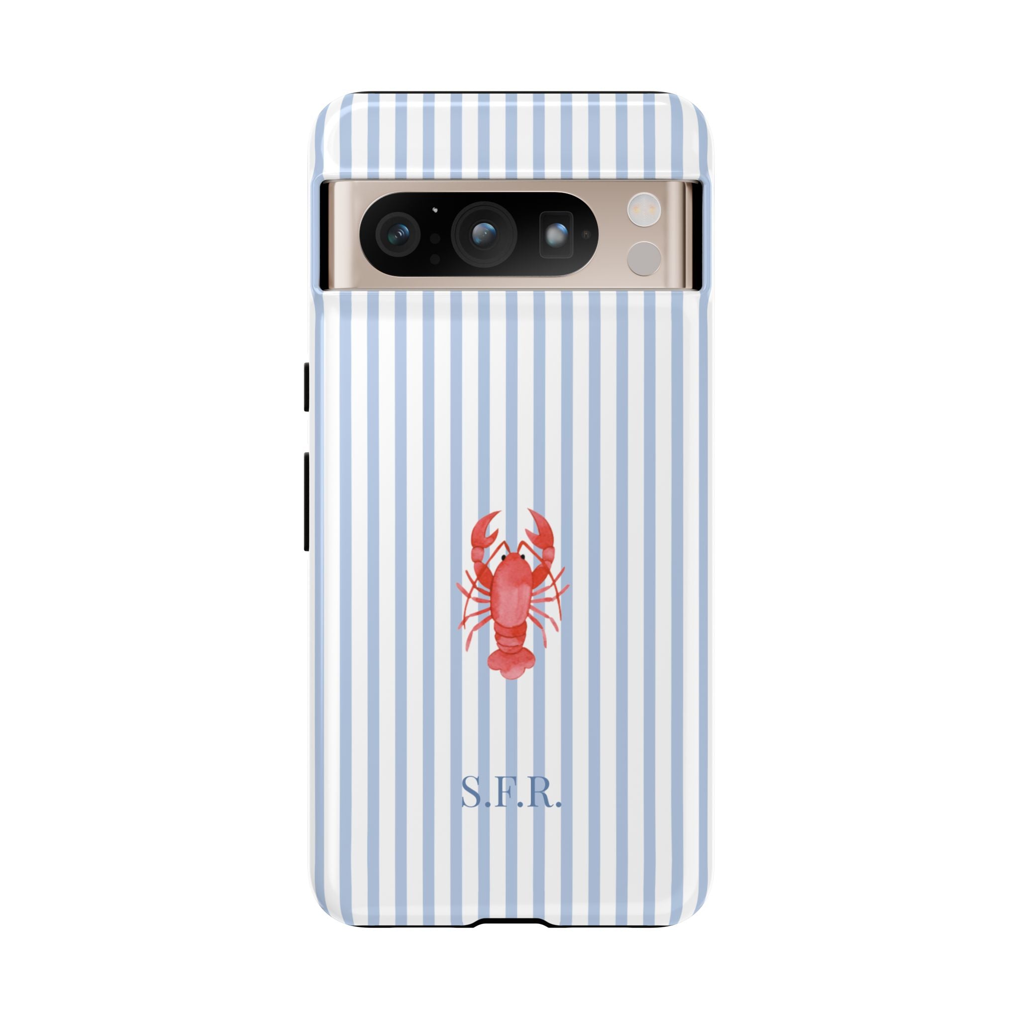 LOBSTER LIGHT BLUE STRIPES – Personalisierte Handyhülle mit Dual-Layer-Schutz