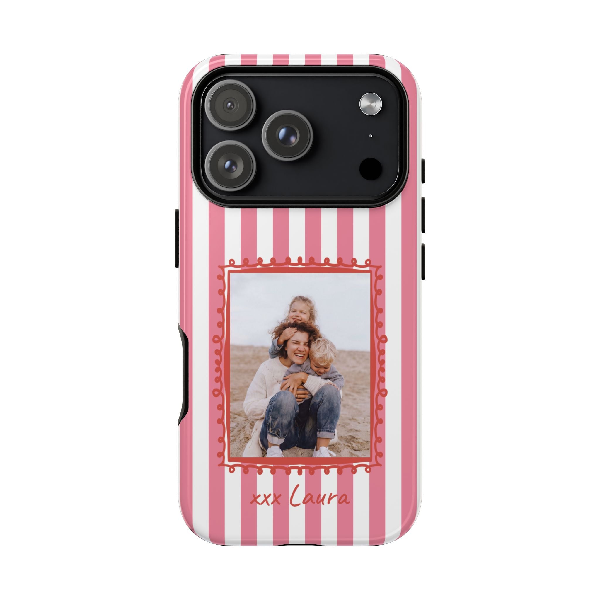 PINK STRIPES PHOTO FRAME – Personalisierte Foto Handyhülle mit Dual-Layer-Schutz