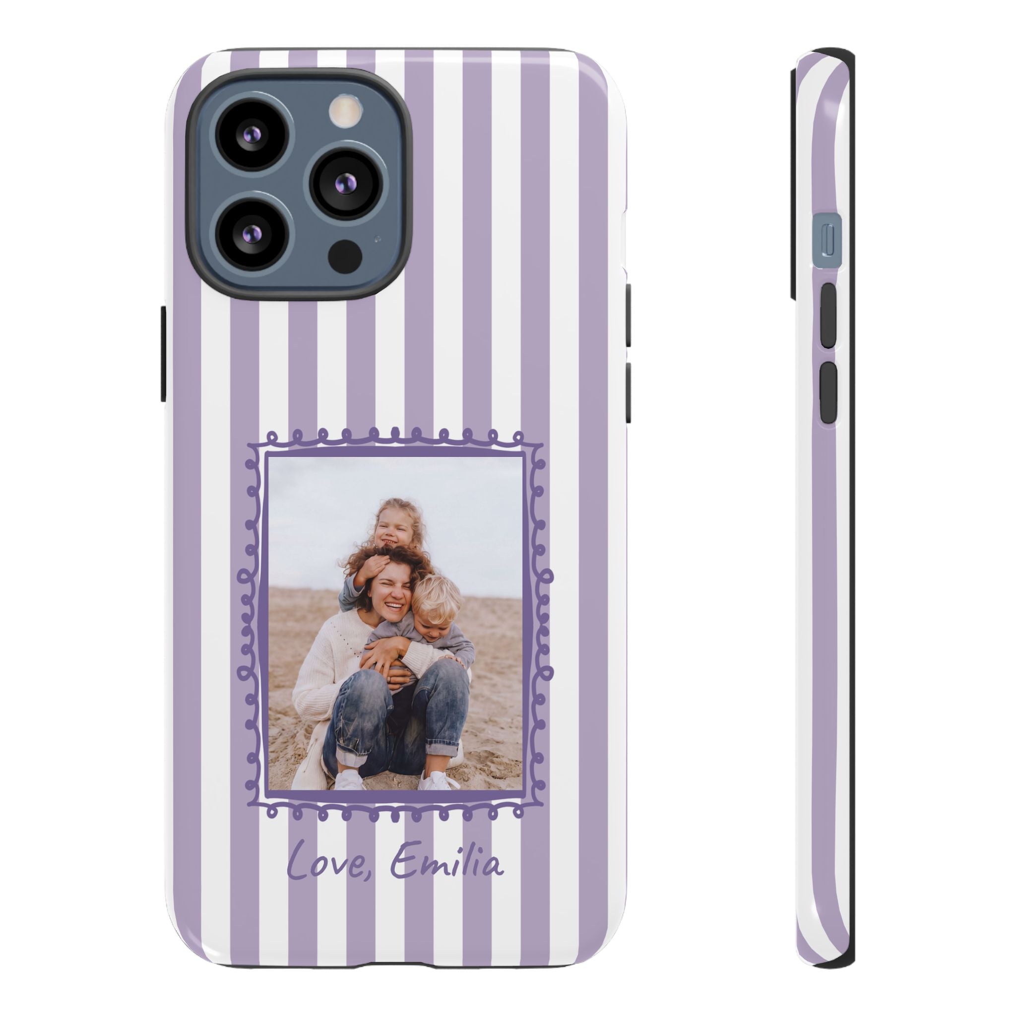 LAVENDER STRIPES PHOTO FRAME – Personalisierte Foto Handyhülle mit Dual-Layer-Schutz