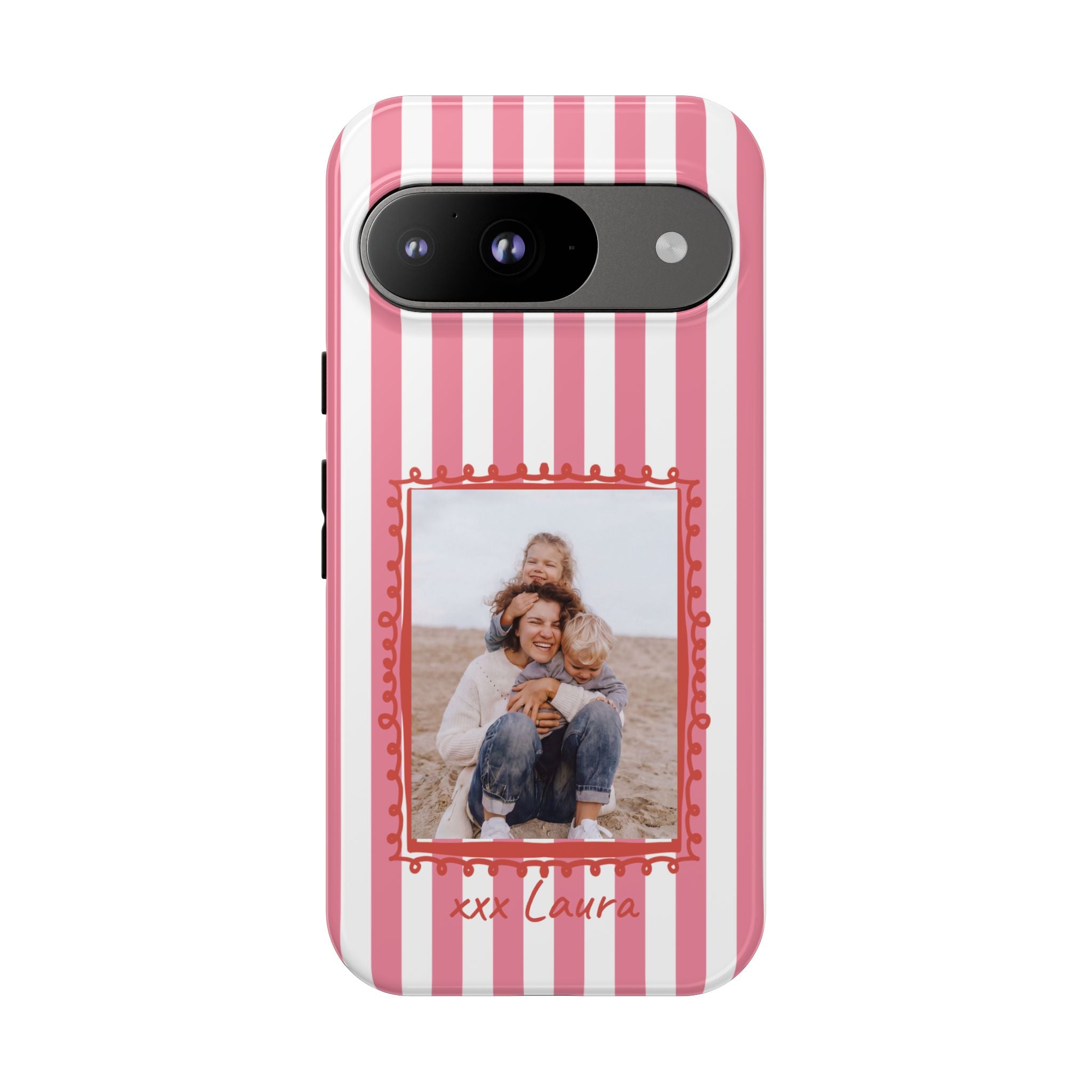 PINK STRIPES PHOTO FRAME – Personalisierte Foto Handyhülle mit Dual-Layer-Schutz