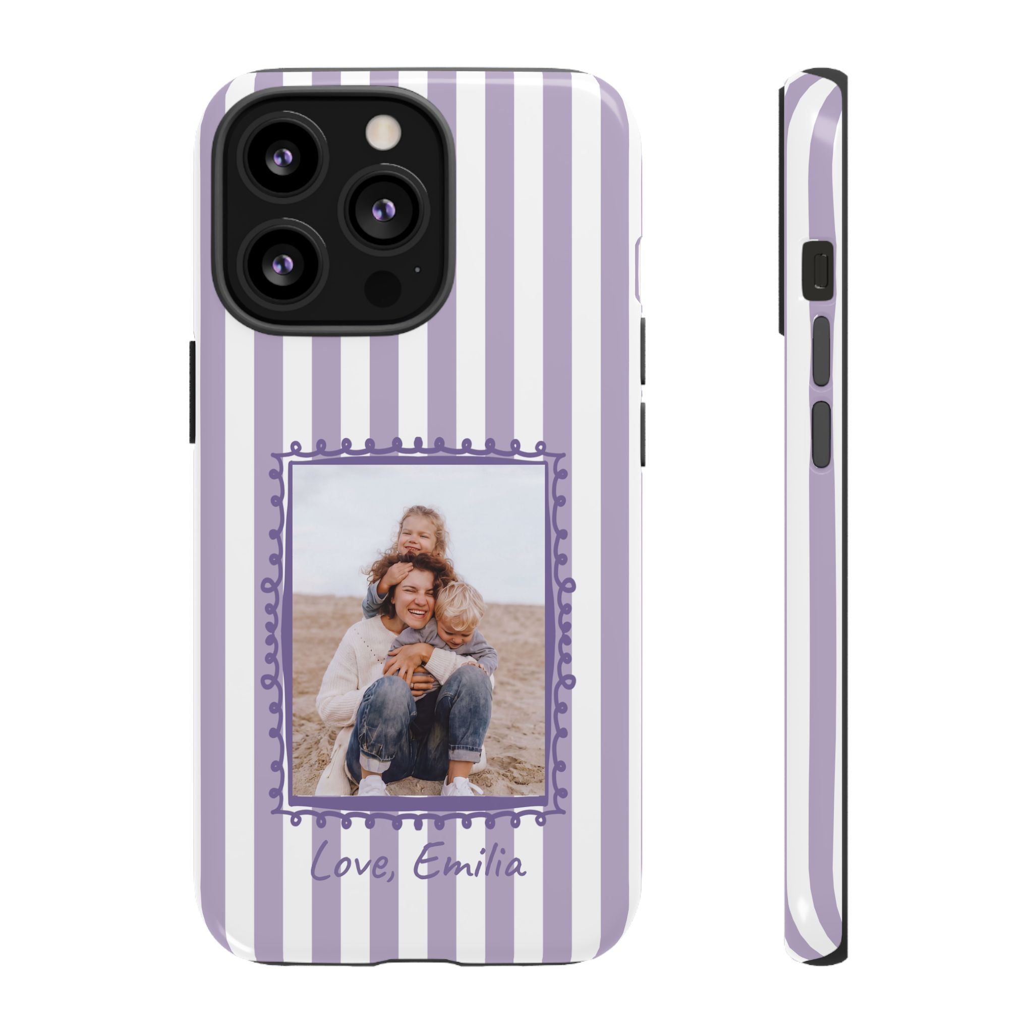LAVENDER STRIPES PHOTO FRAME – Personalisierte Foto Handyhülle mit Dual-Layer-Schutz