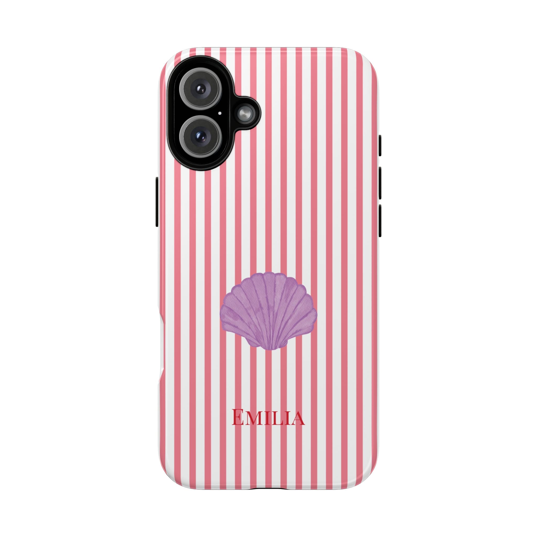 SHELL PINK STRIPES – Personalisierte Handyhülle mit Dual-Layer-Schutz