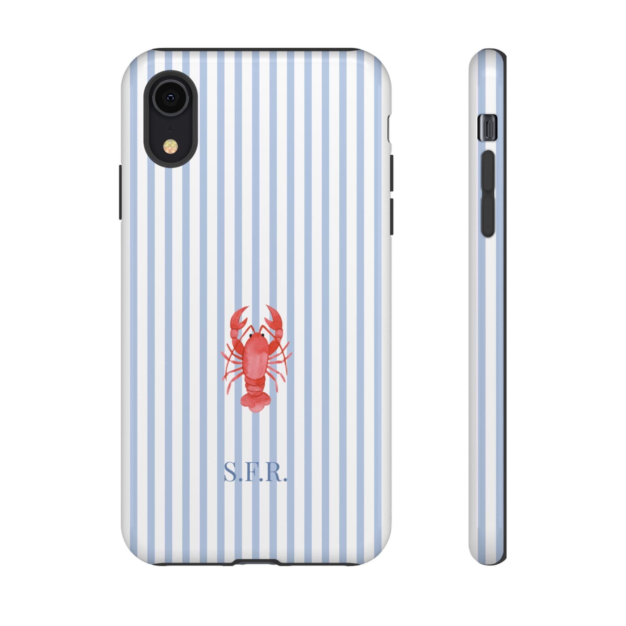 LOBSTER LIGHT BLUE STRIPES – Personalisierte Handyhülle mit Dual-Layer-Schutz