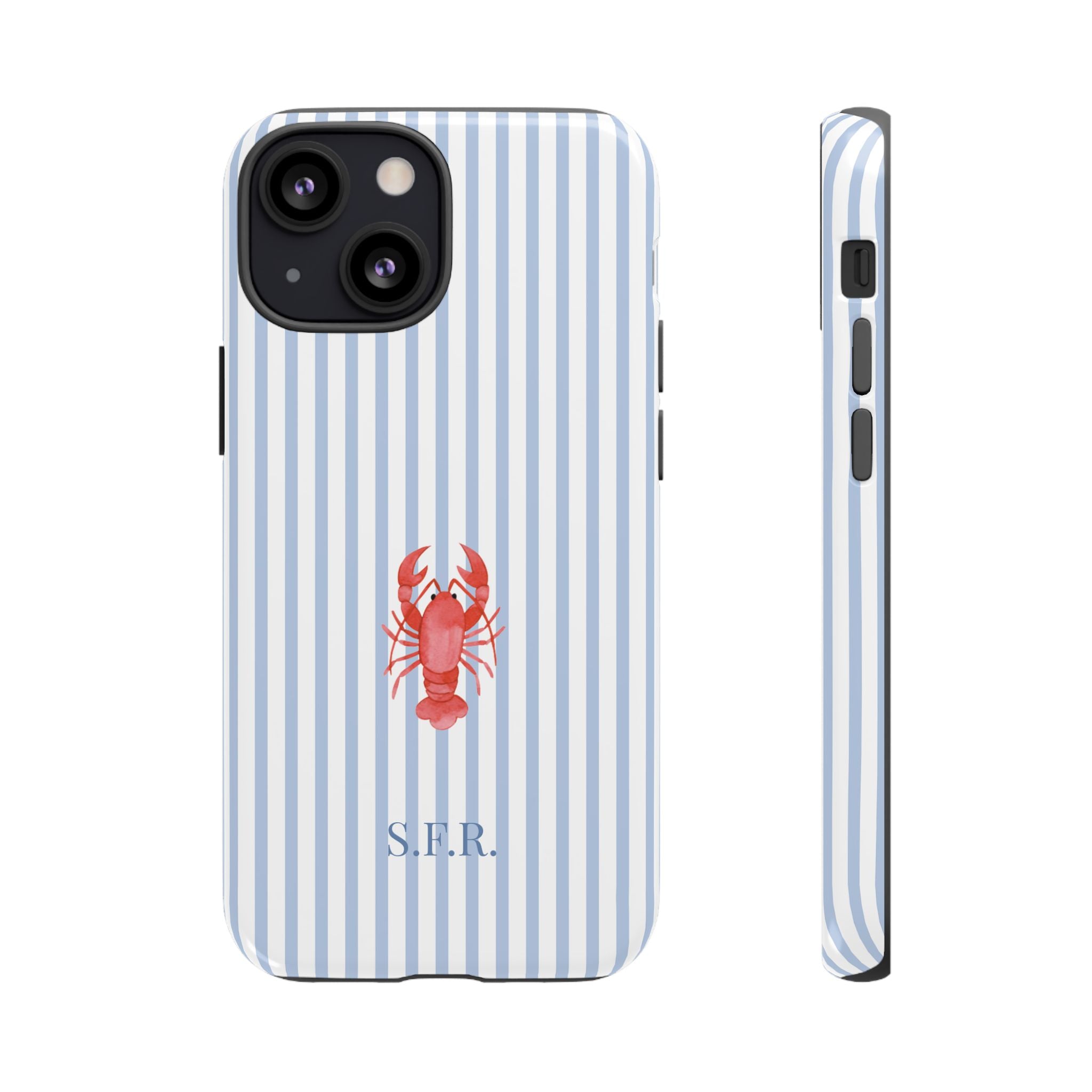 LOBSTER LIGHT BLUE STRIPES – Personalisierte Handyhülle mit Dual-Layer-Schutz