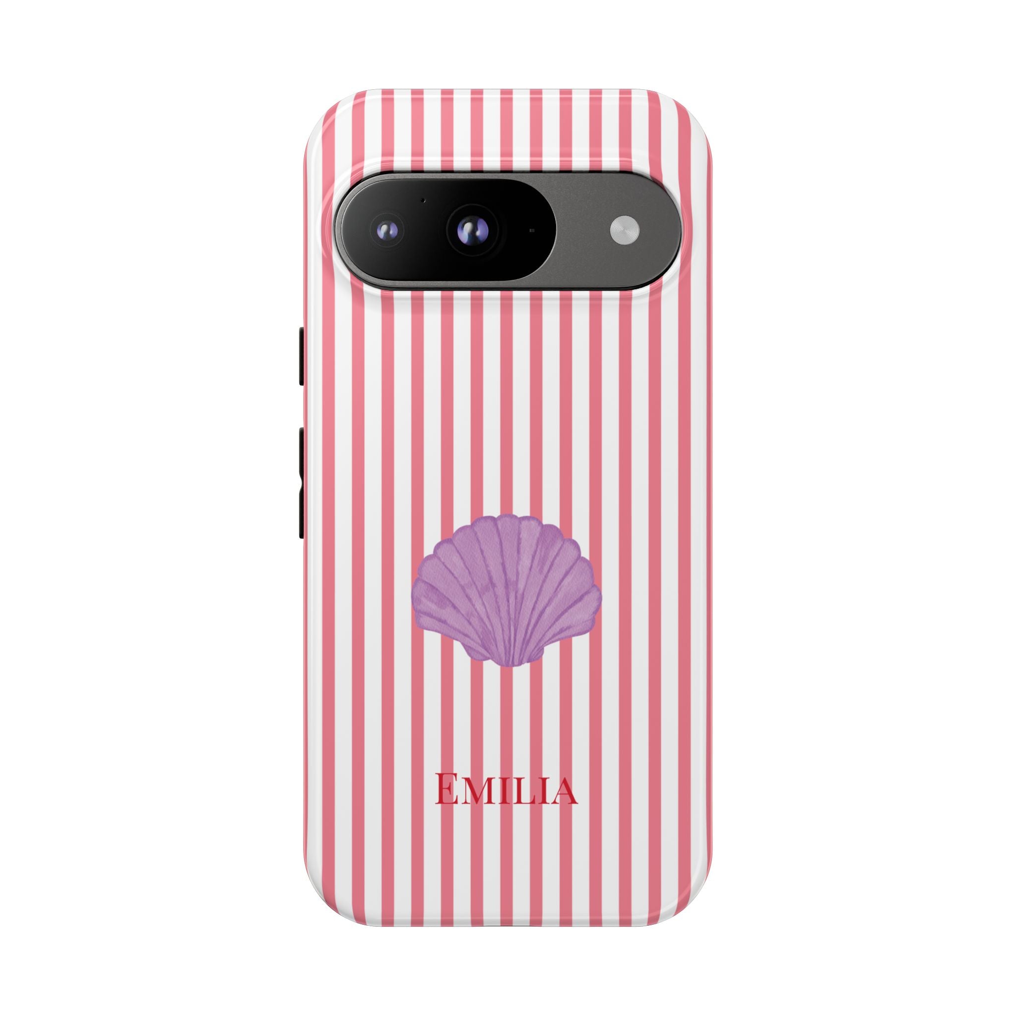 SHELL PINK STRIPES – Personalisierte Handyhülle mit Dual-Layer-Schutz