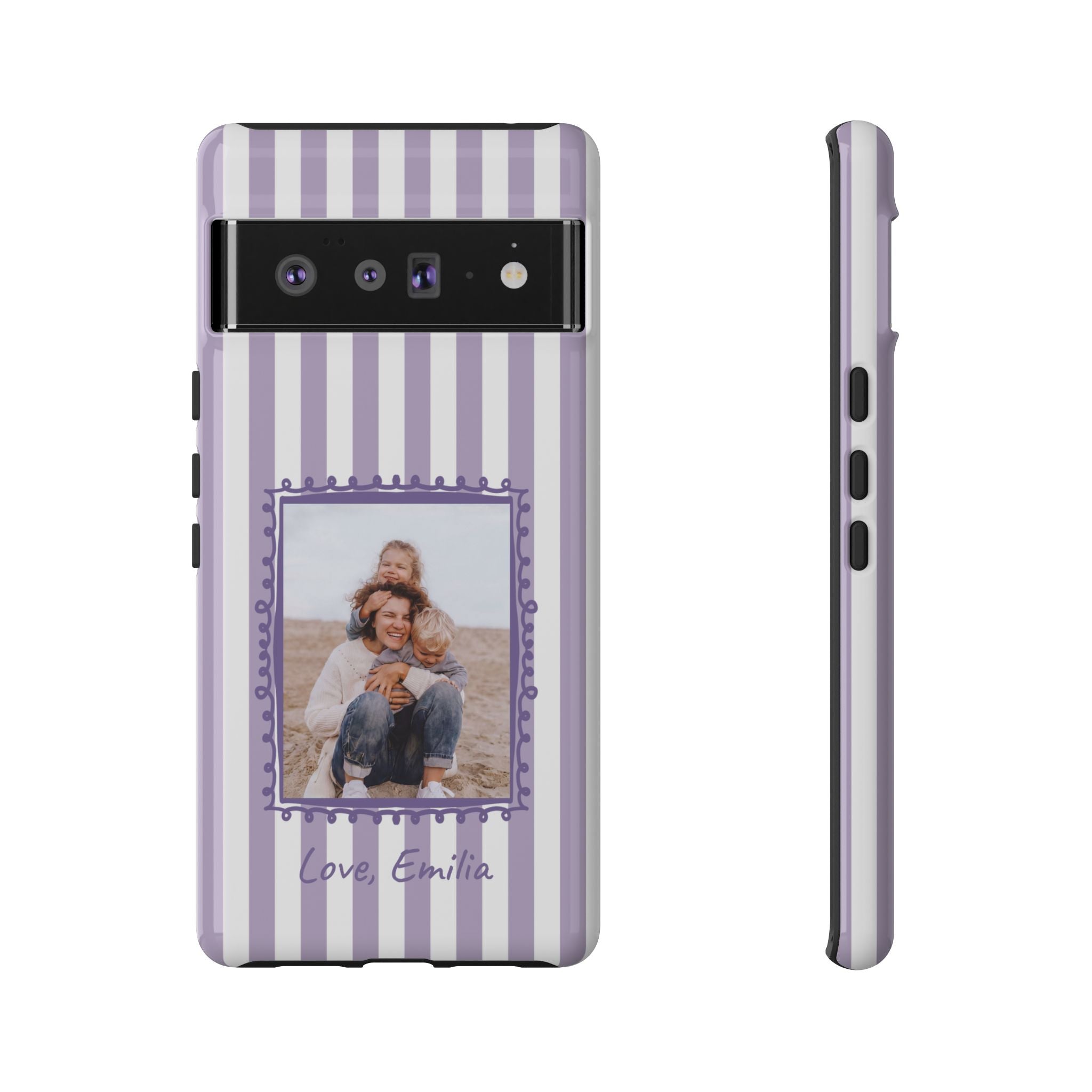 LAVENDER STRIPES PHOTO FRAME – Personalisierte Foto Handyhülle mit Dual-Layer-Schutz