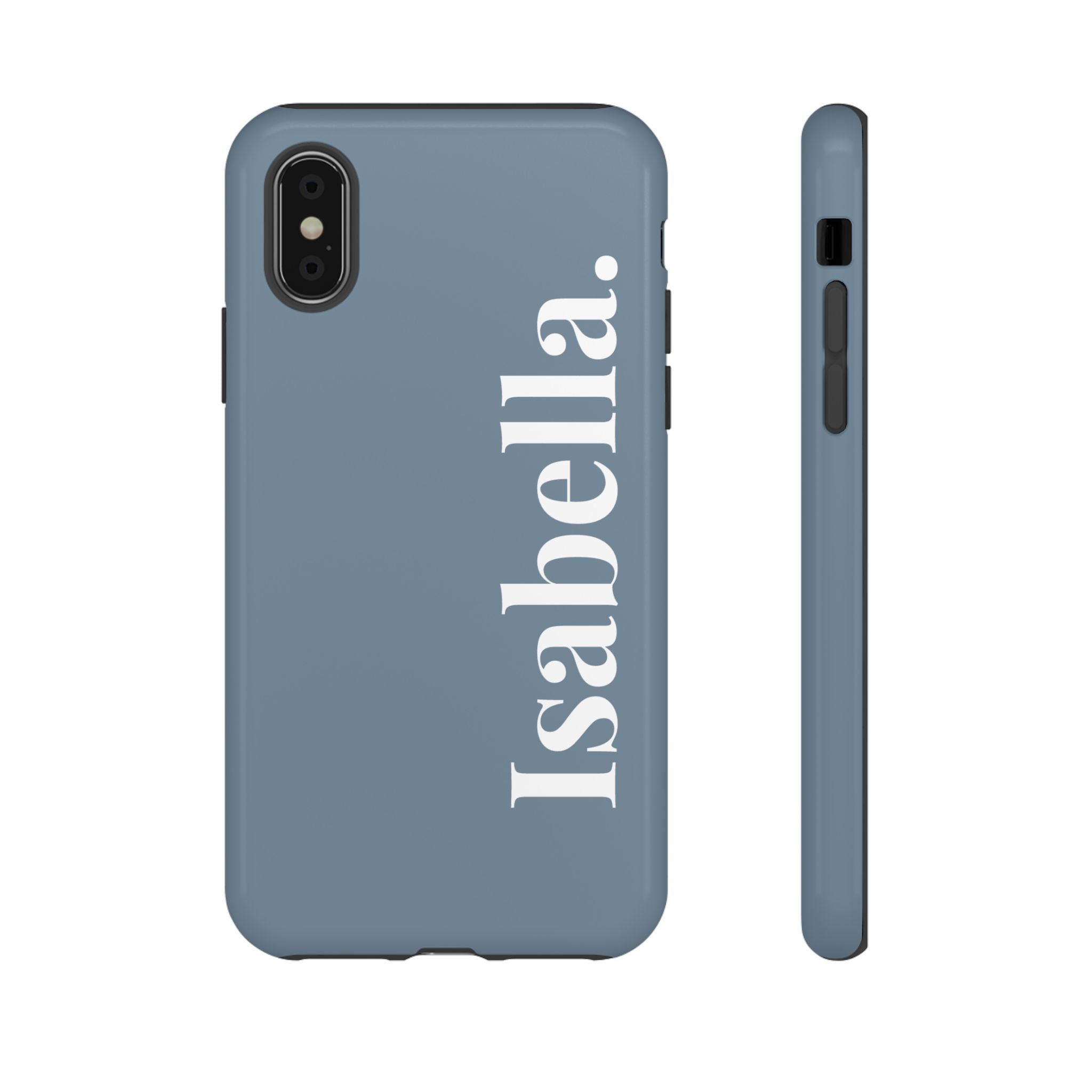 DUSTY BLUE BOLD NAME – Personalisierte Handyhülle mit Dual-Layer-Schutz