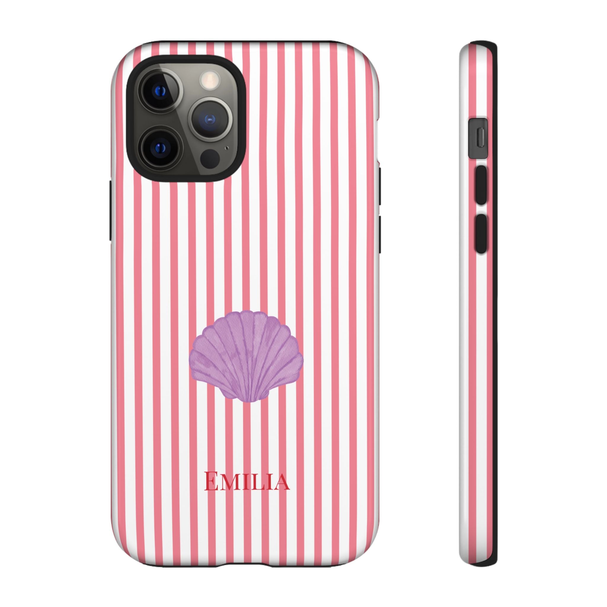 SHELL PINK STRIPES – Personalisierte Handyhülle mit Dual-Layer-Schutz